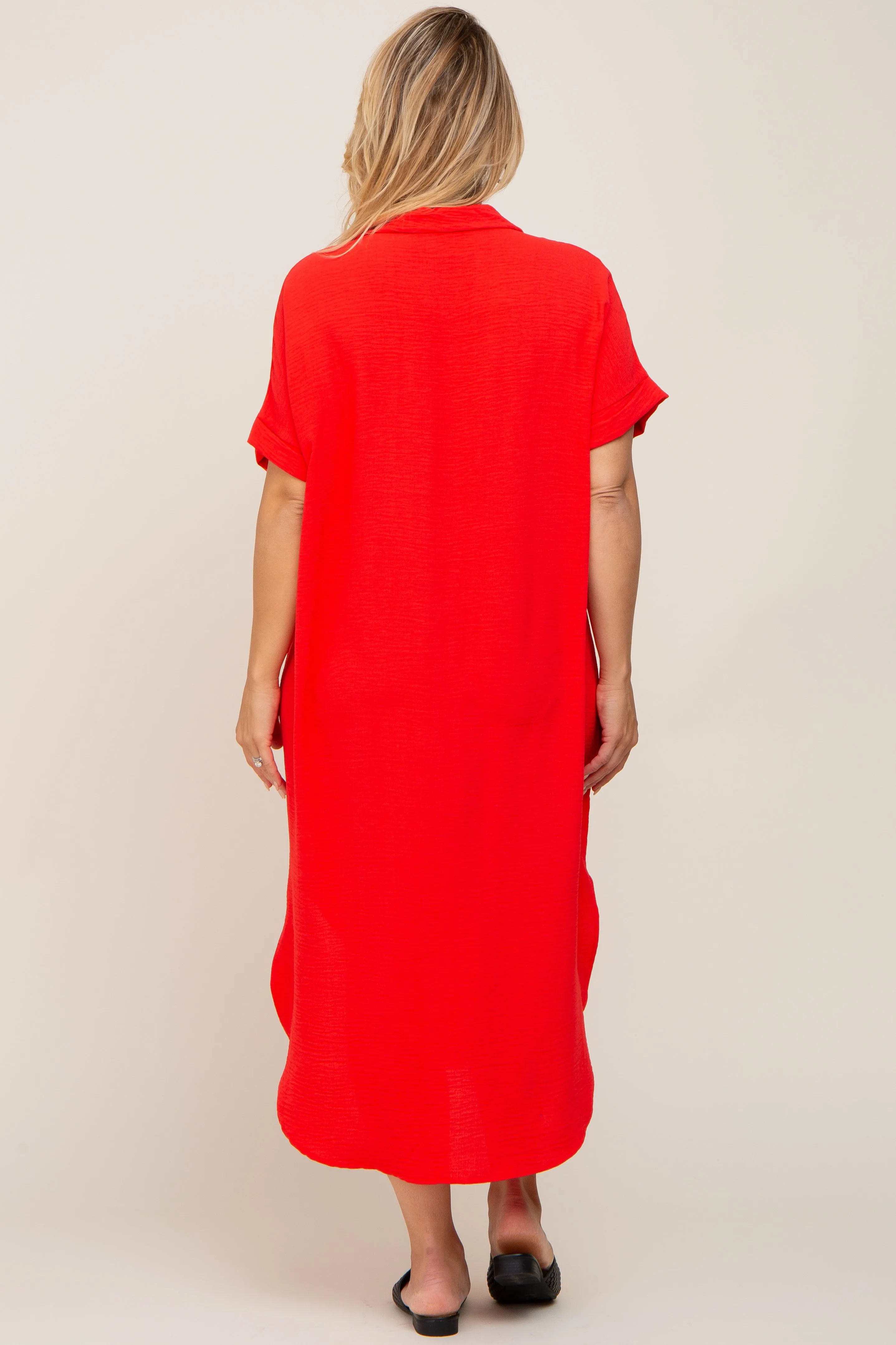 Red Button Down Hi Low Maternity Plus Maxi Dress sold by Pinkblush product image thumbnail 3