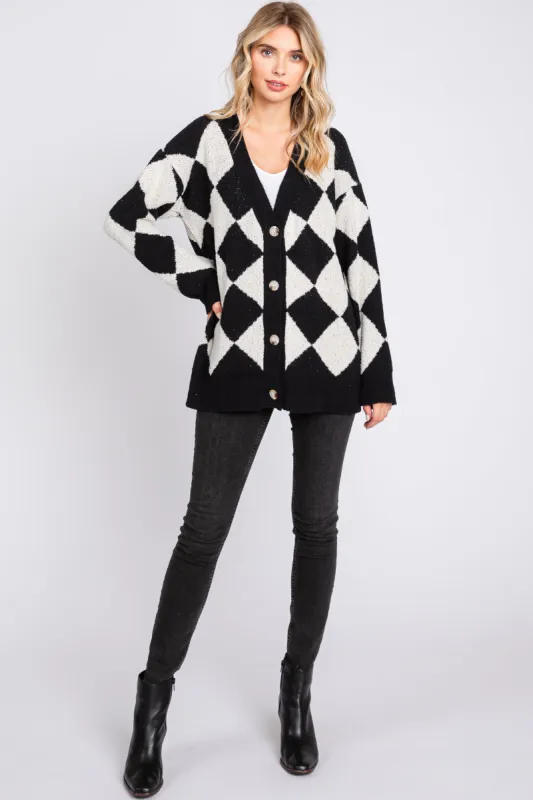 Black Argyle Soft Knit Cardigan sold by Pinkblush