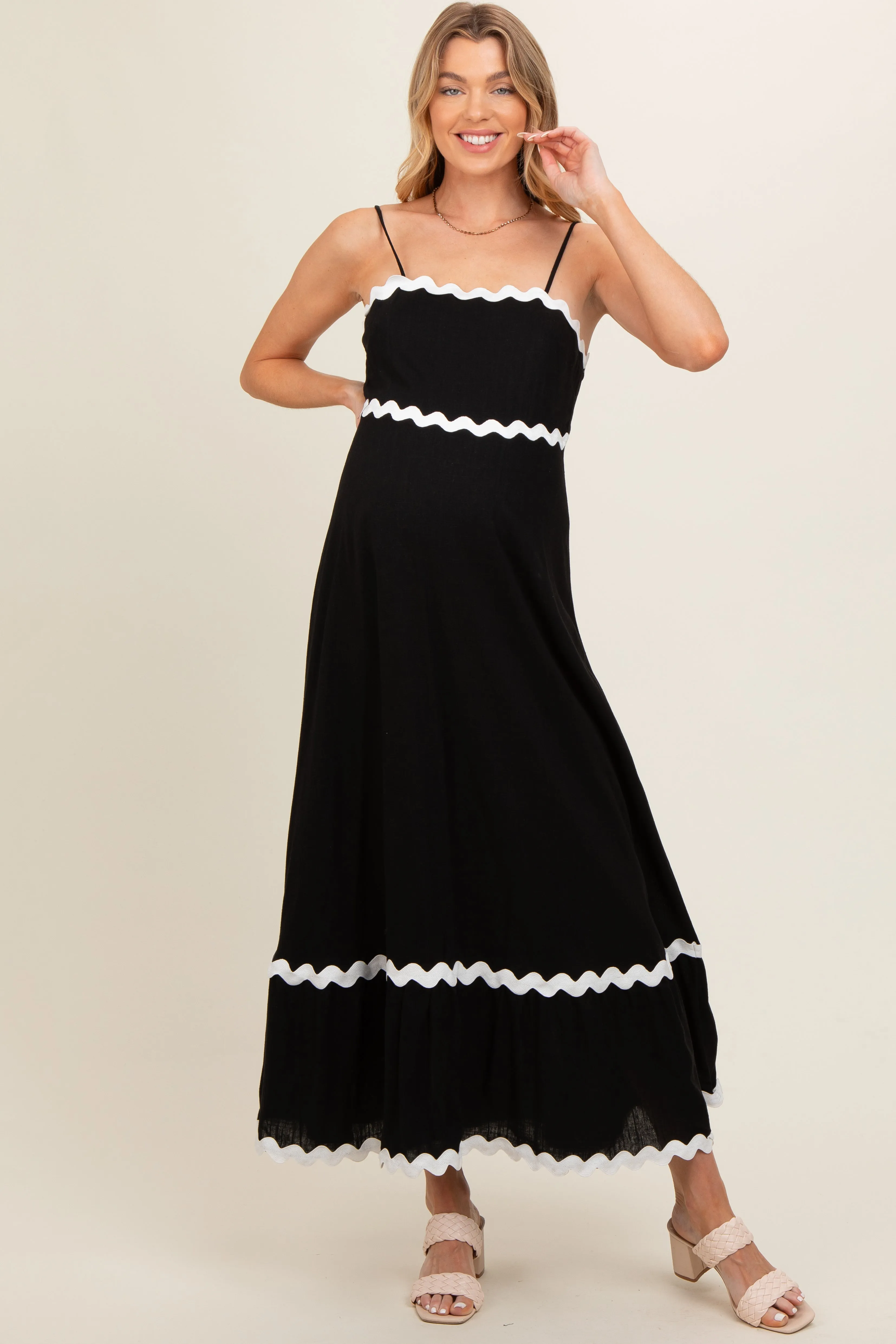 Black Colorblock Trim Maternity Midi Dress sold by Pinkblush