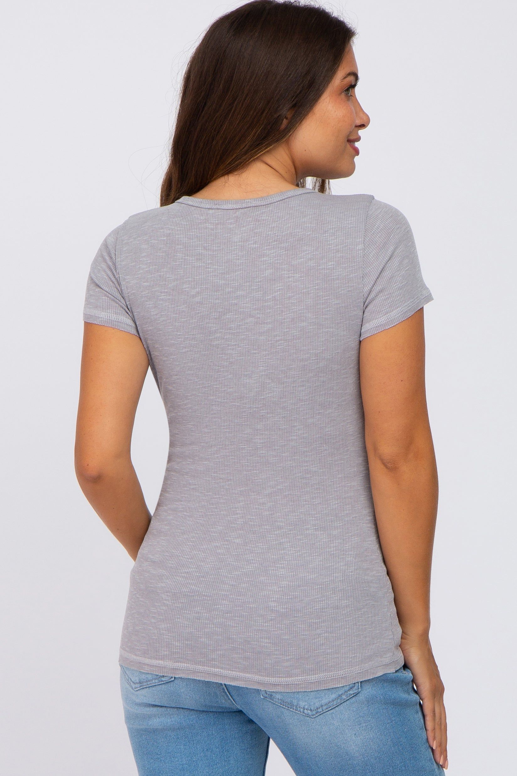 Heather Grey Ribbed Button Front Maternity Top sold by Pinkblush product image thumbnail 3