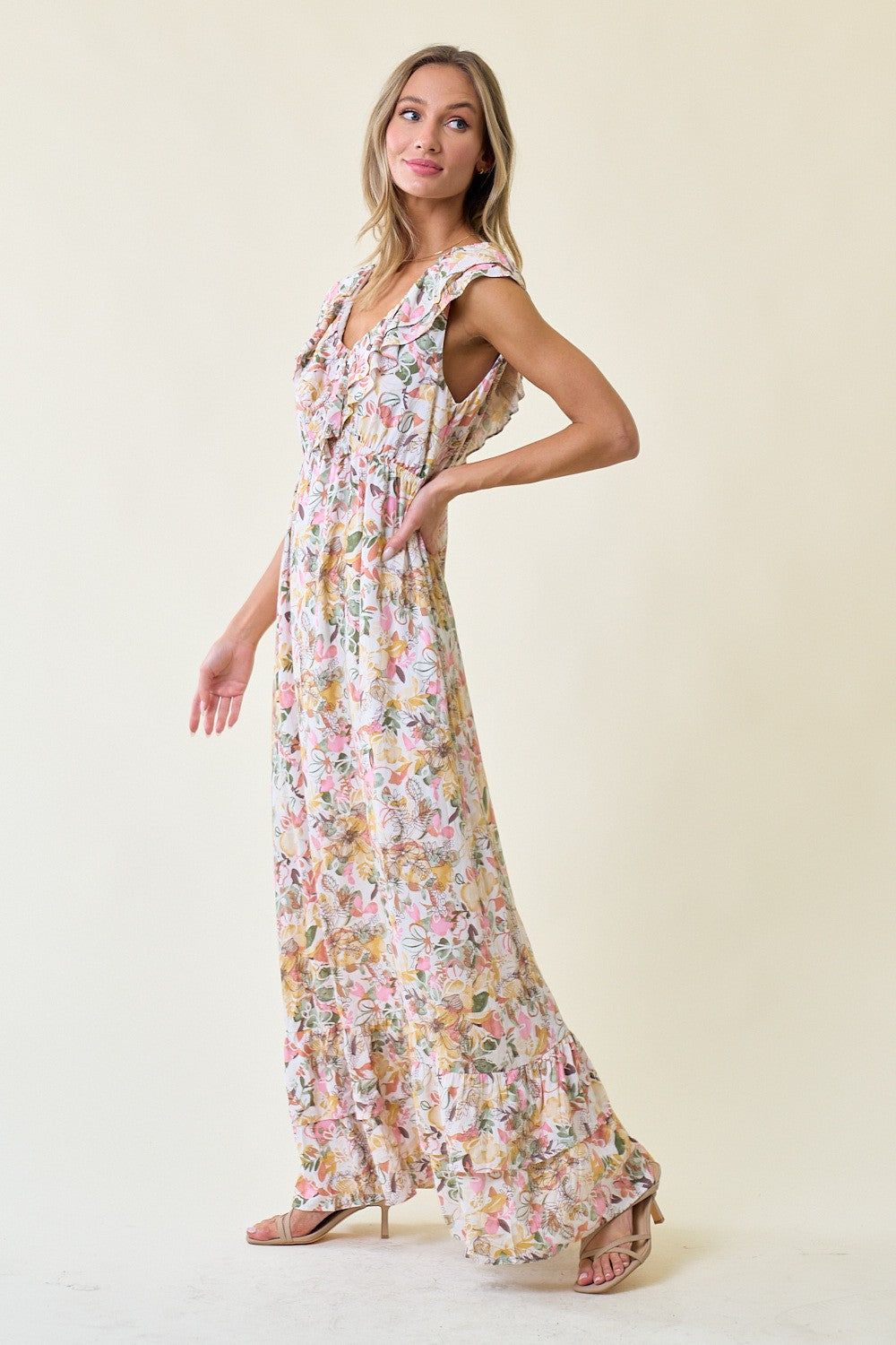 Pink Double V-Neck Ruffle Maxi Dress sold by Pinkblush product image thumbnail 2
