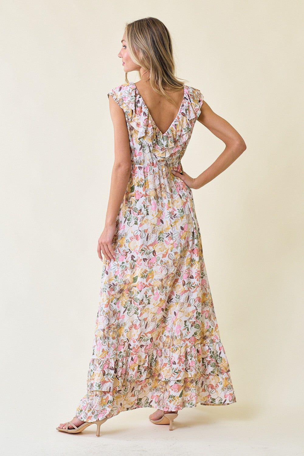 Pink Double V-Neck Ruffle Maxi Dress sold by Pinkblush product image thumbnail 3