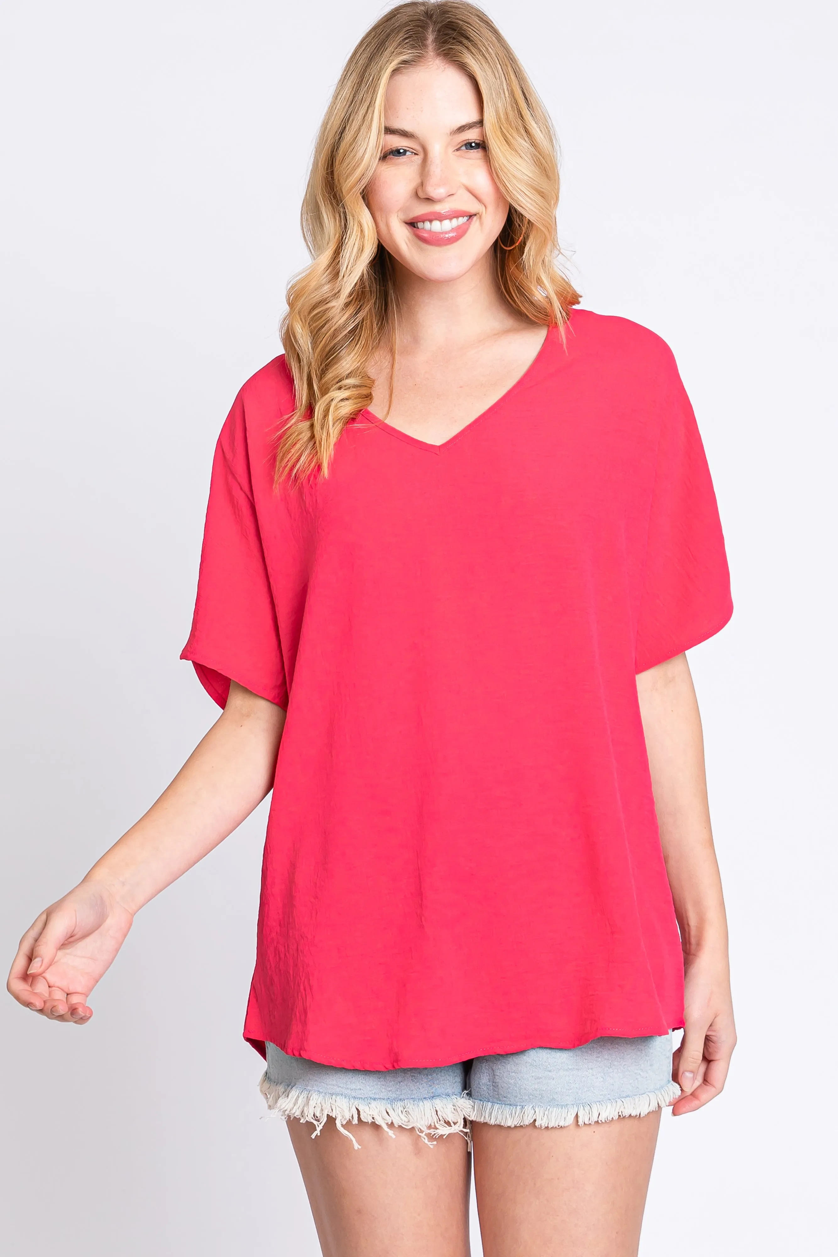 Coral Pink Short Sleeve Blouse sold by Pinkblush