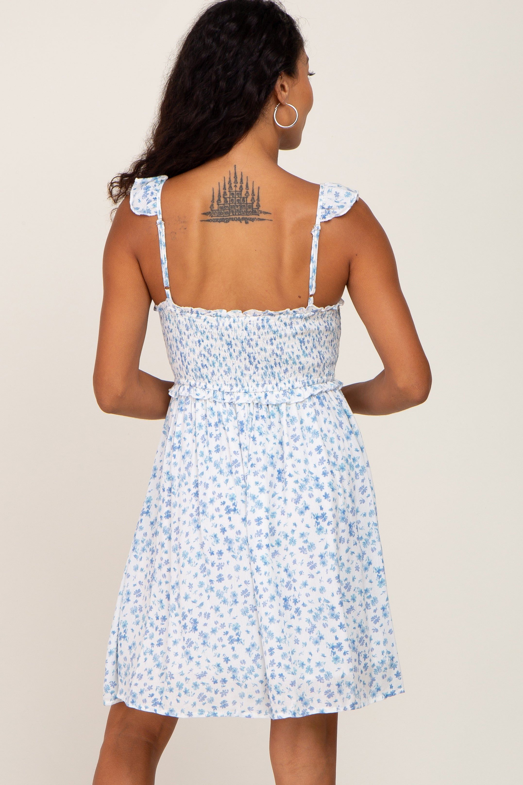 Blue Floral Smocked Ruffle Strap Mini Dress sold by Pinkblush product image thumbnail 3