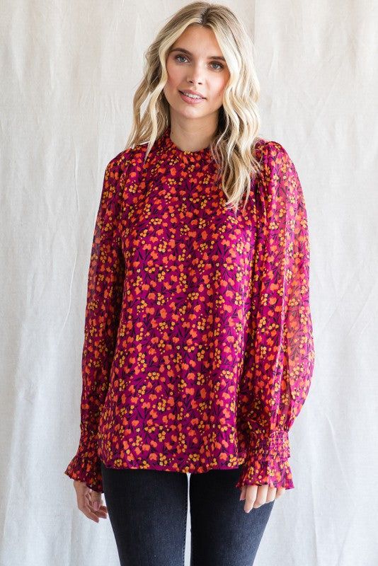 Magenta Floral Balloon Sleeve Blouse sold by Pinkblush product image thumbnail 2