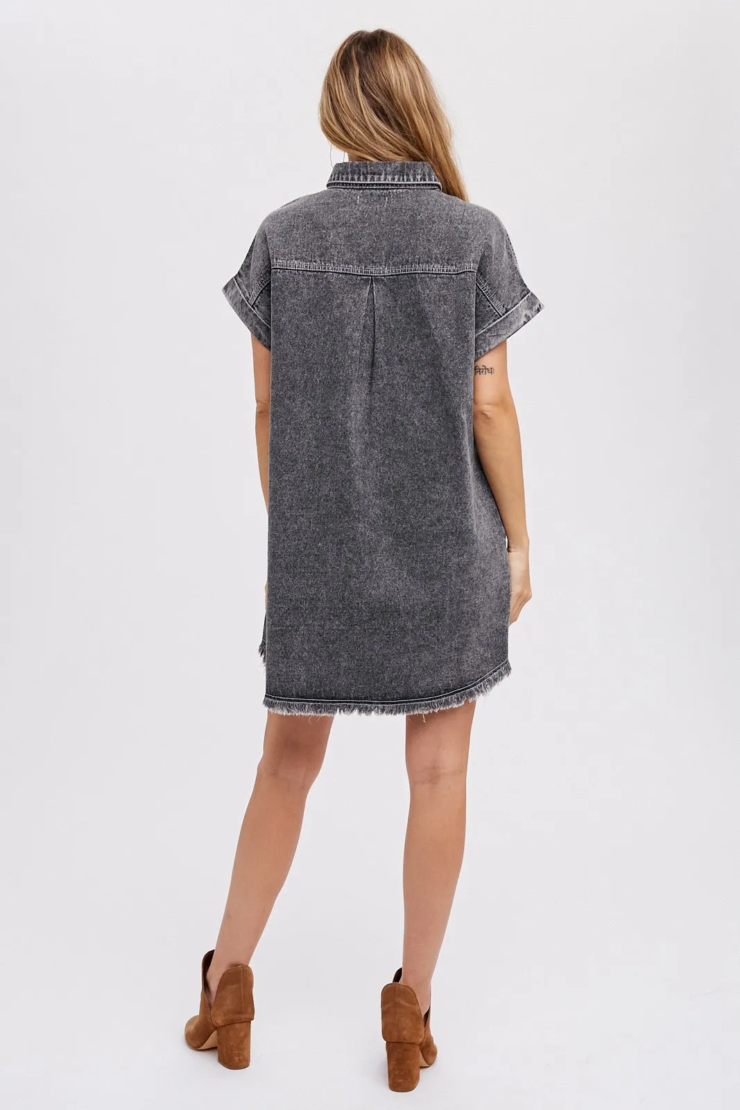 Black Acid Wash Denim Button Up Dress sold by Pinkblush product image thumbnail 3