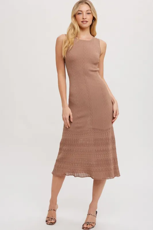 Mocha Sleeveless Knit Mermaid Midi Dress sold by Pinkblush