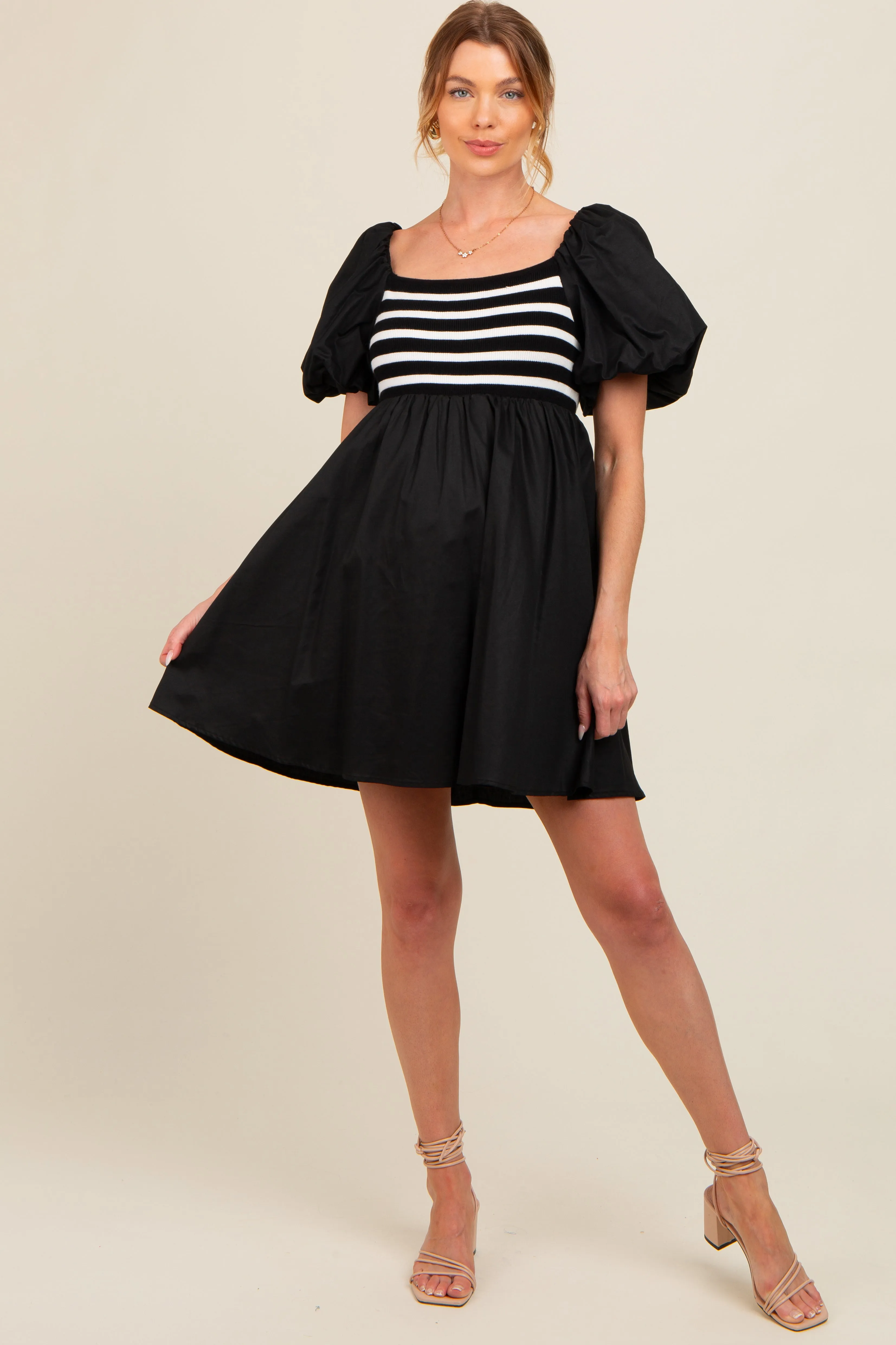 Black Knit Contrast Poplin Maternity Dress sold by Pinkblush