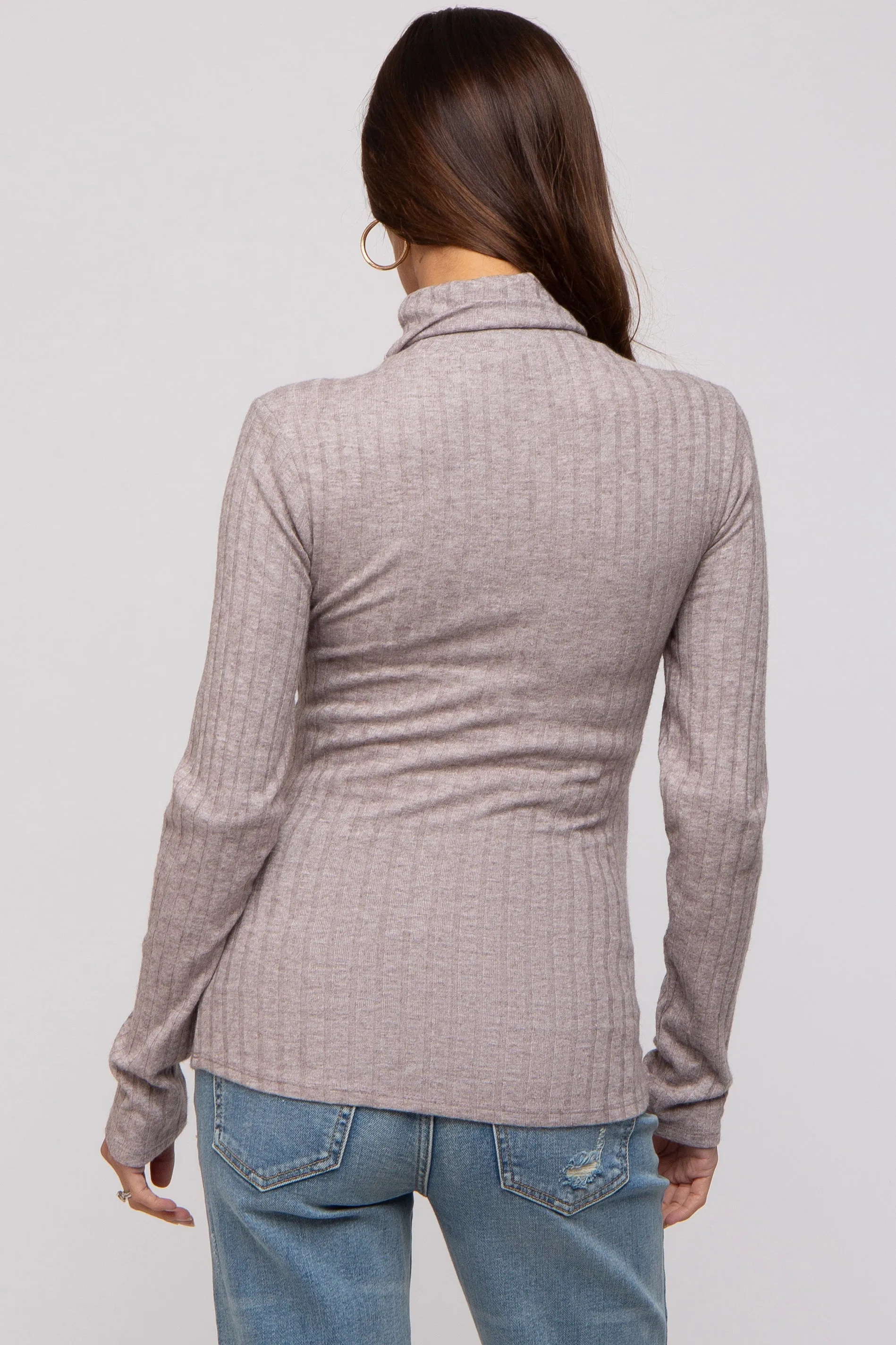 Mocha Ribbed Long Sleeve Maternity Turtle Neck Top sold by Pinkblush product image thumbnail 3