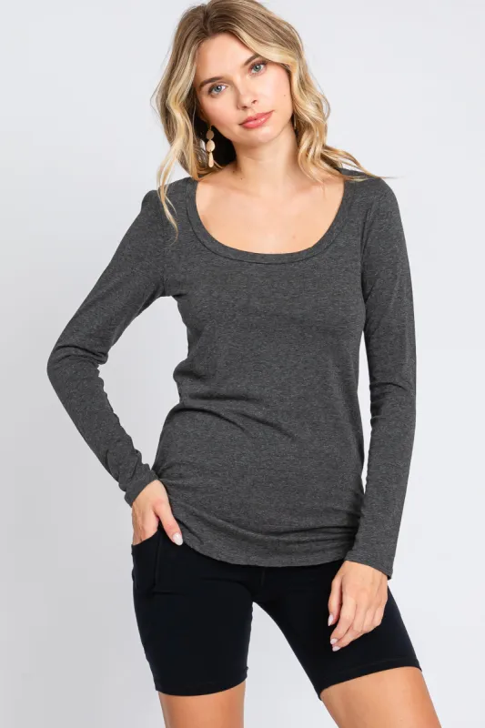 Charcoal Basic Long Sleeve Top sold by Pinkblush
