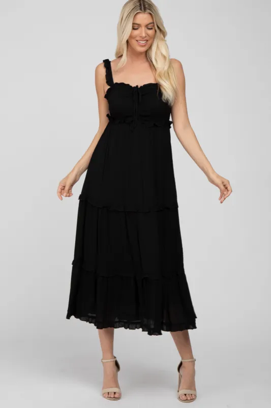 Black Ruffle Accent Midi Dress sold by Pinkblush
