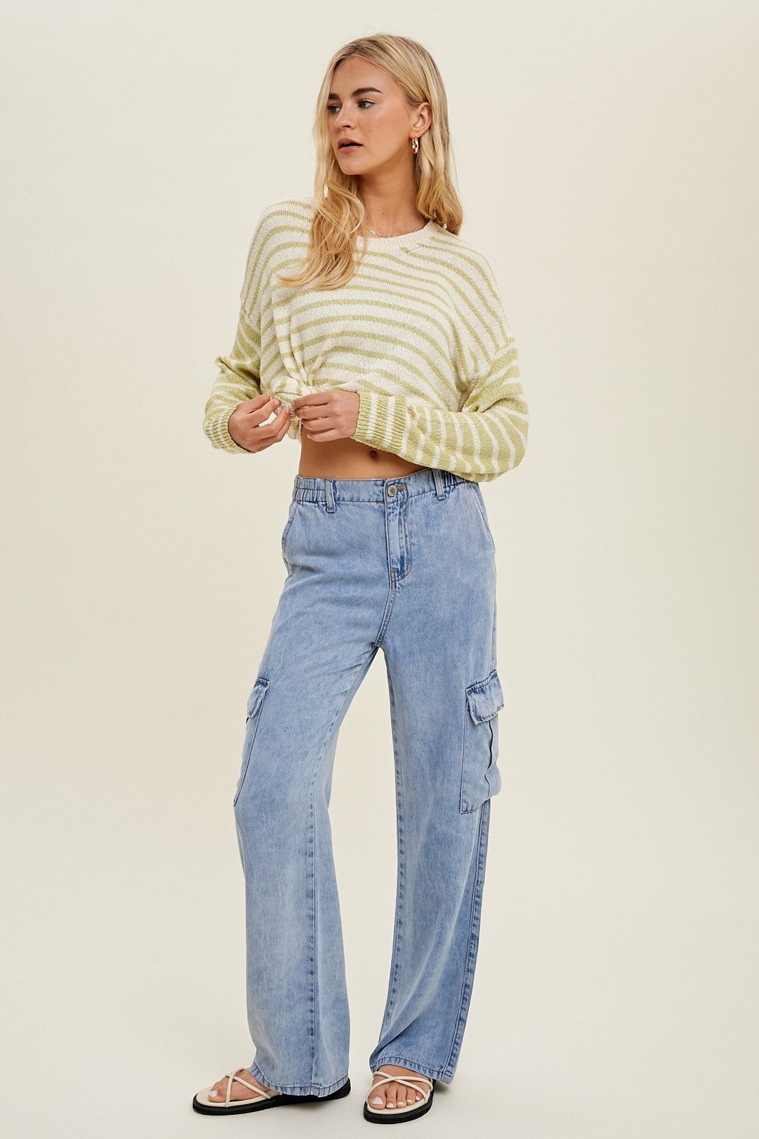 Cream Lime Multi-Striped Lightweight Sweater sold by Pinkblush product image thumbnail 2