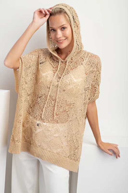 Beige Knit Dolman Sleeve Hooded Top sold by Pinkblush