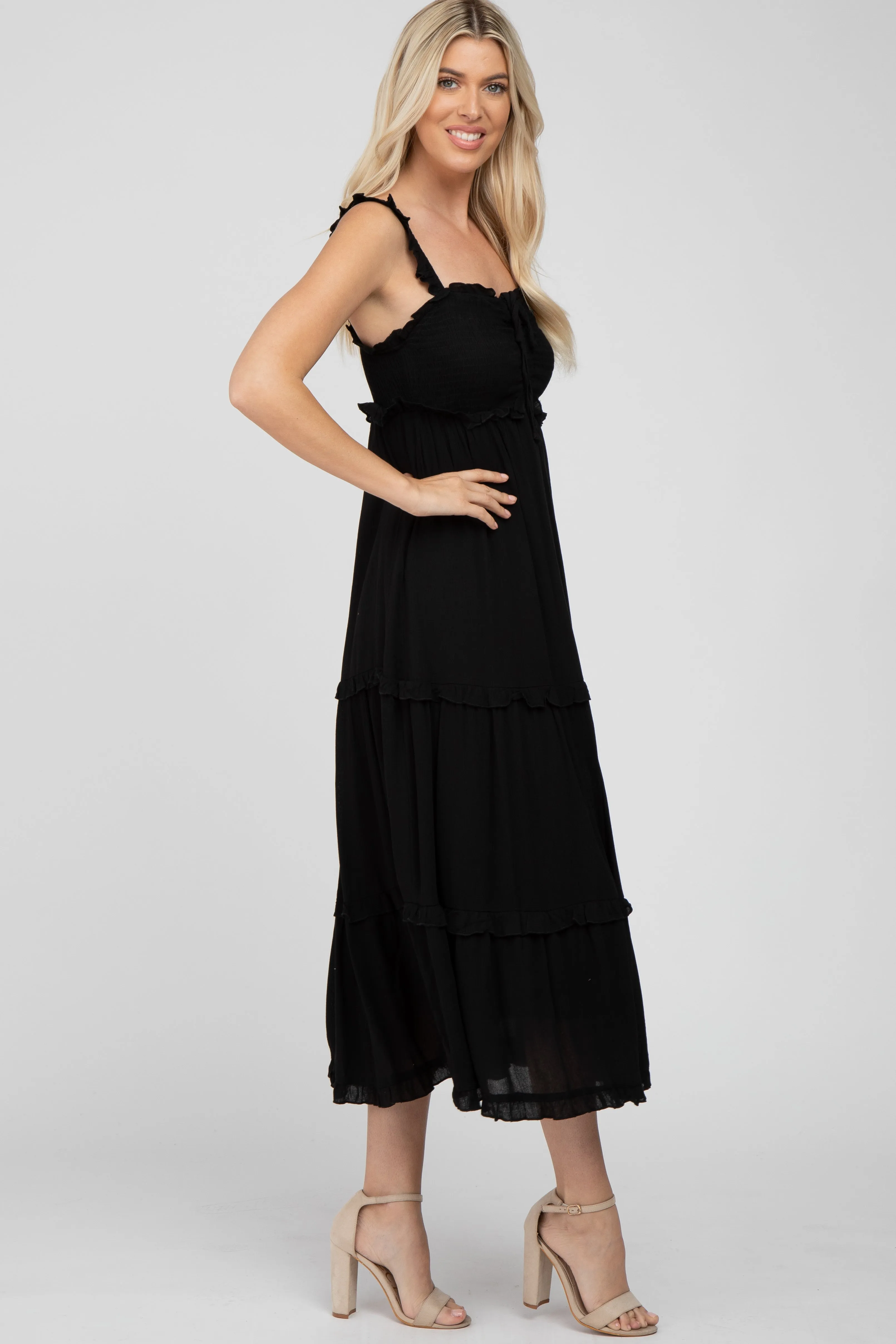 Black Ruffle Accent Midi Dress sold by Pinkblush product image thumbnail 2