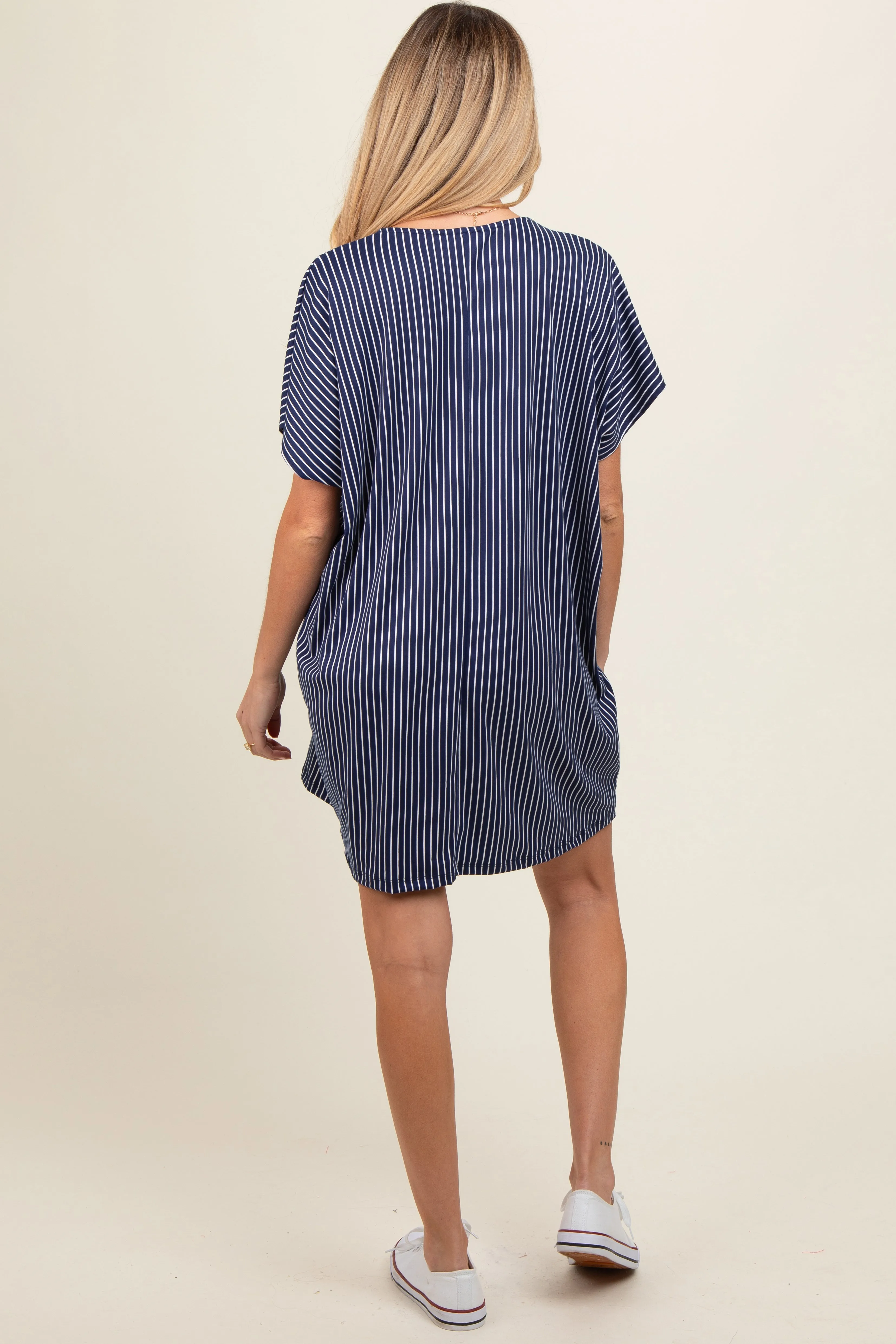 Navy Striped Soft Knit Maternity Dress sold by Pinkblush product image thumbnail 4