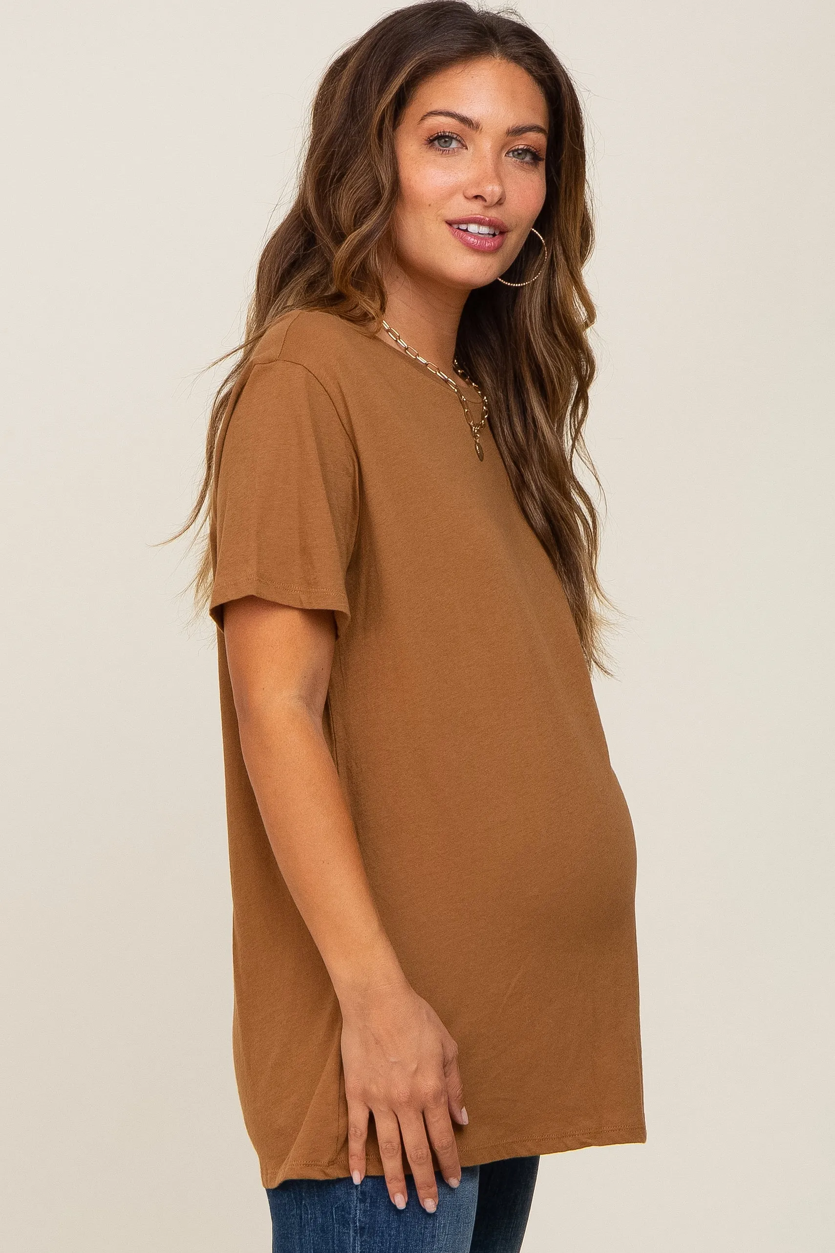 Camel Oversized Short Sleeve Maternity Top sold by Pinkblush product image thumbnail 2