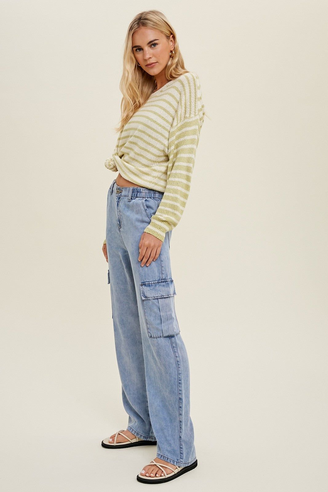 Cream Lime Multi-Striped Lightweight Sweater sold by Pinkblush product image thumbnail 3