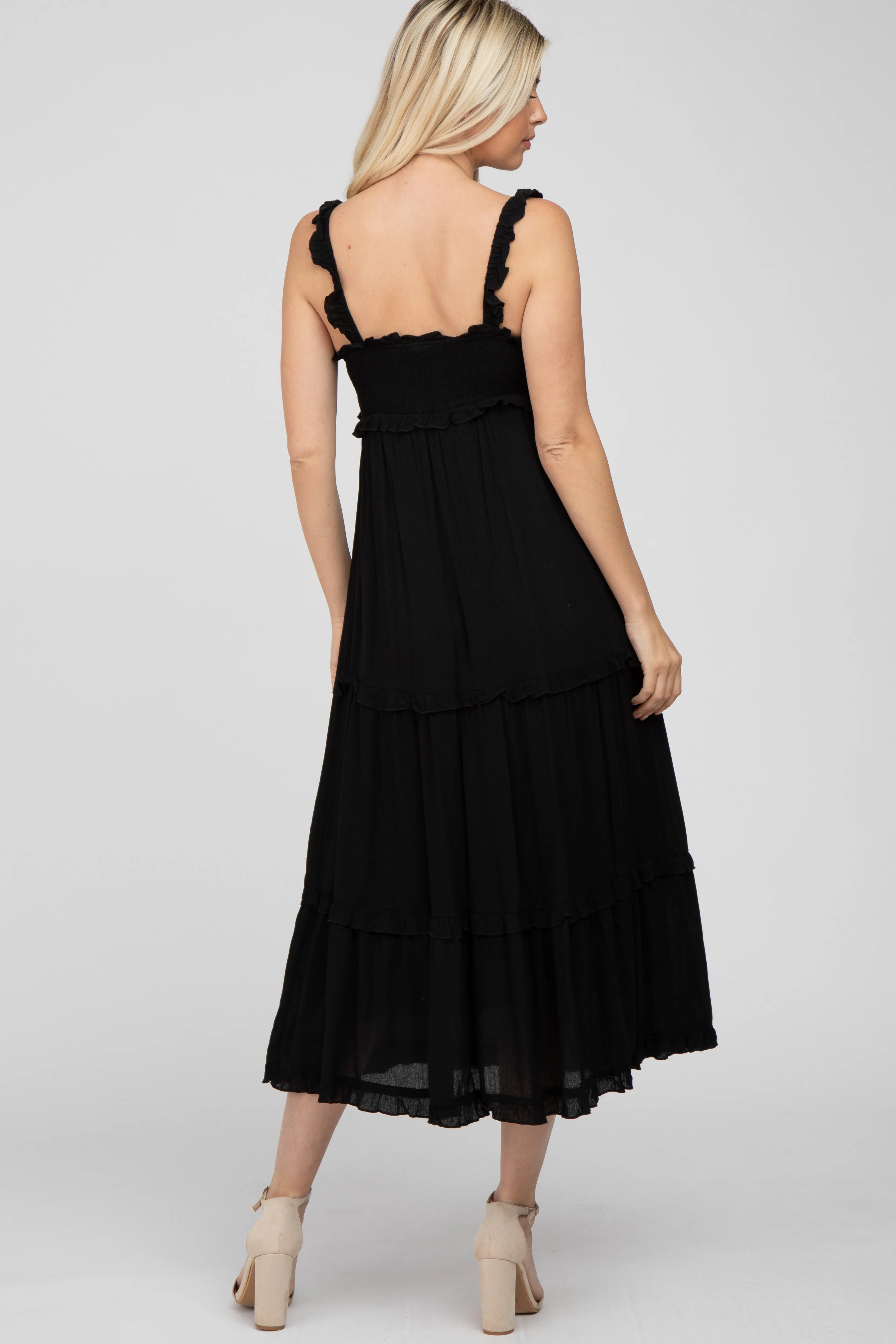 Black Ruffle Accent Midi Dress sold by Pinkblush product image thumbnail 3