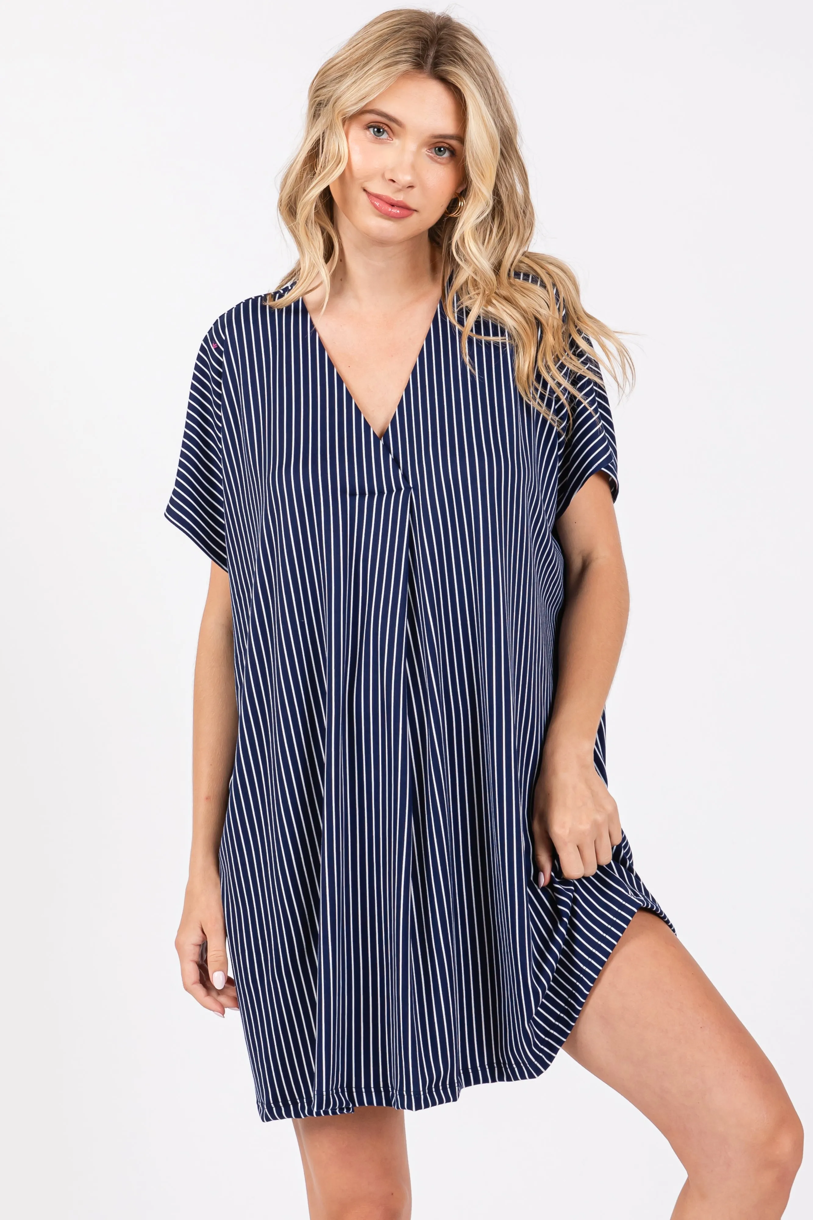 Navy Striped Soft Knit Maternity Dress sold by Pinkblush product image thumbnail 5