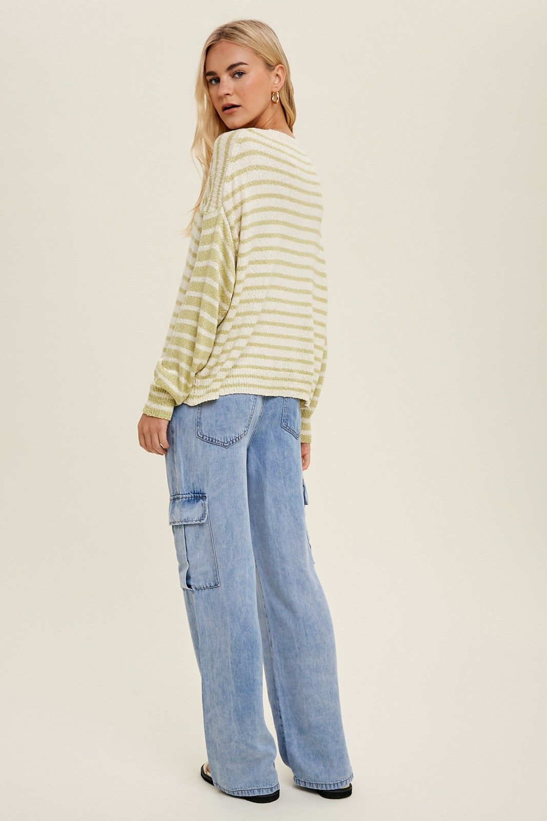 Cream Lime Multi-Striped Lightweight Sweater sold by Pinkblush product image thumbnail 4