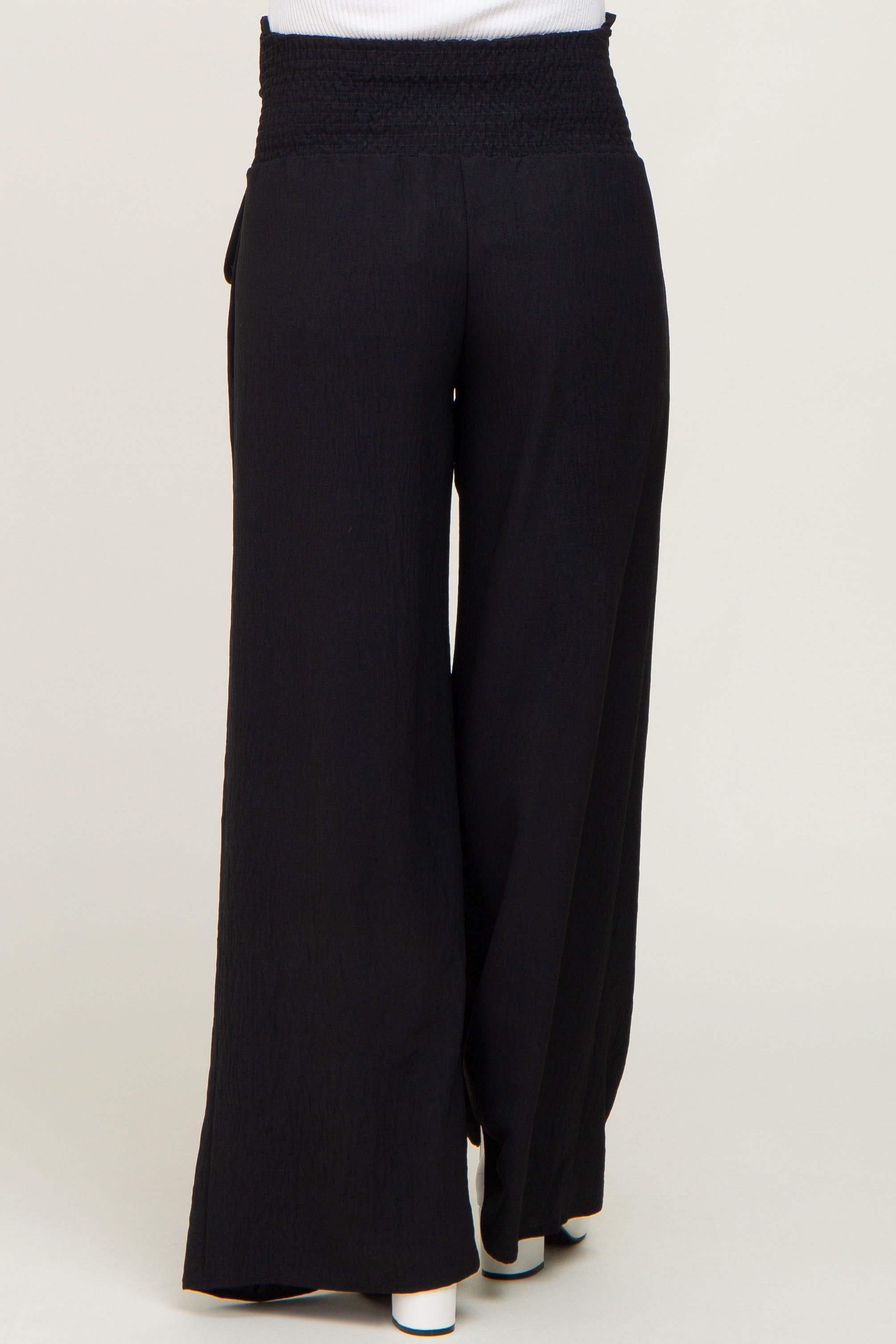 Black Smocked Front Tie Maternity Pants sold by Pinkblush product image thumbnail 4