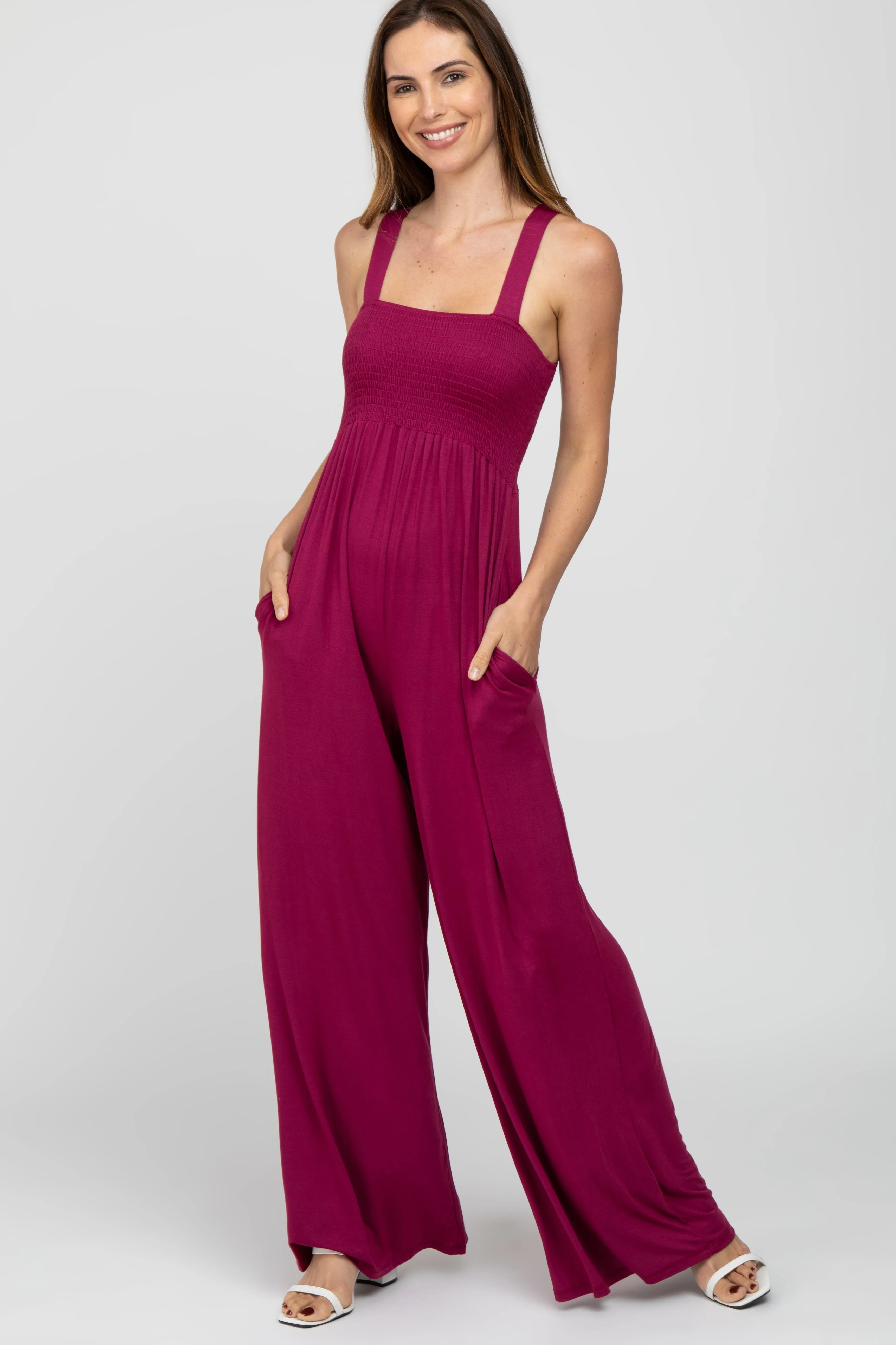 Magenta Sleeveless Wide Leg Maternity Jumpsuit sold by Pinkblush product image thumbnail 5