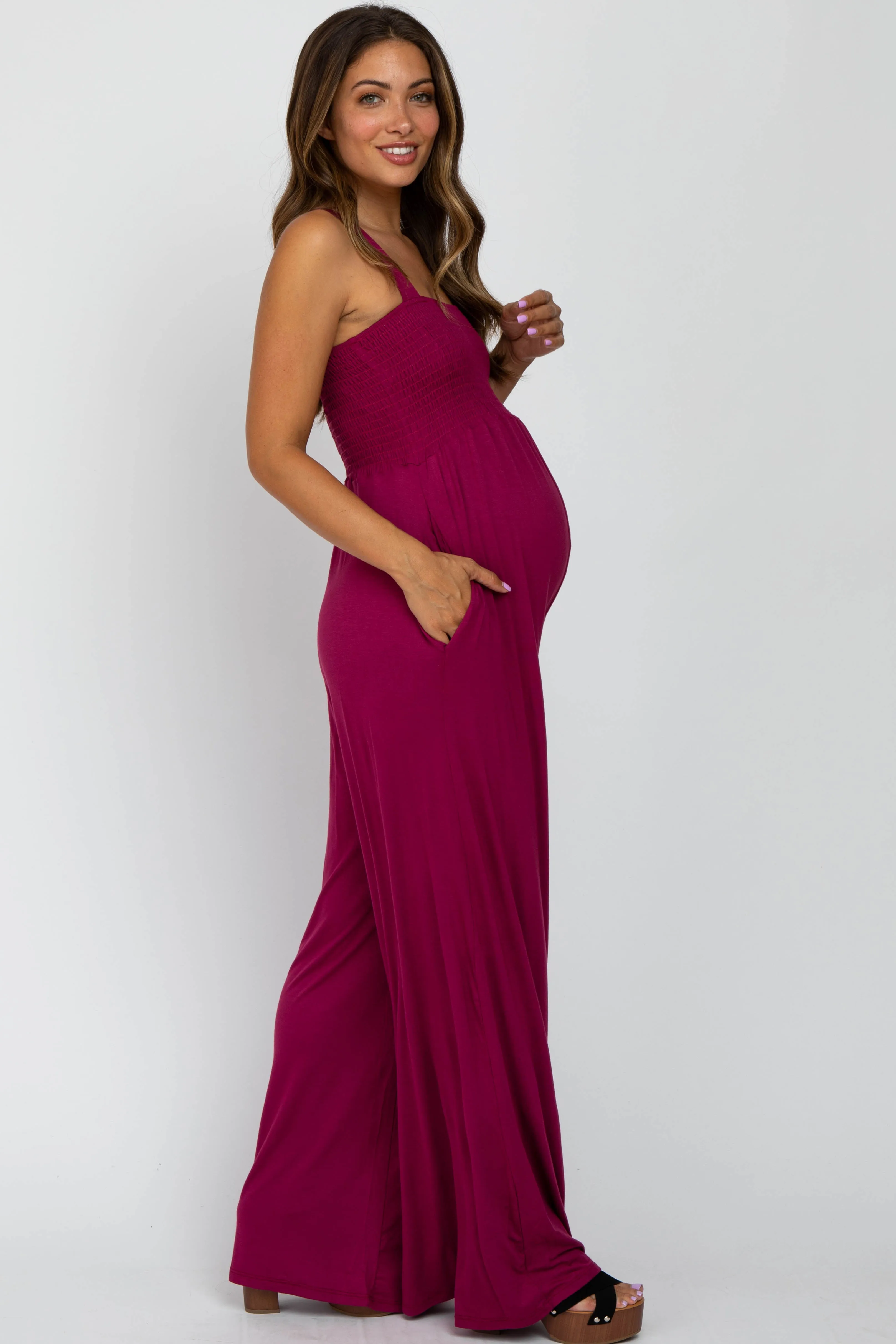 Magenta Sleeveless Wide Leg Maternity Jumpsuit sold by Pinkblush product image thumbnail 2