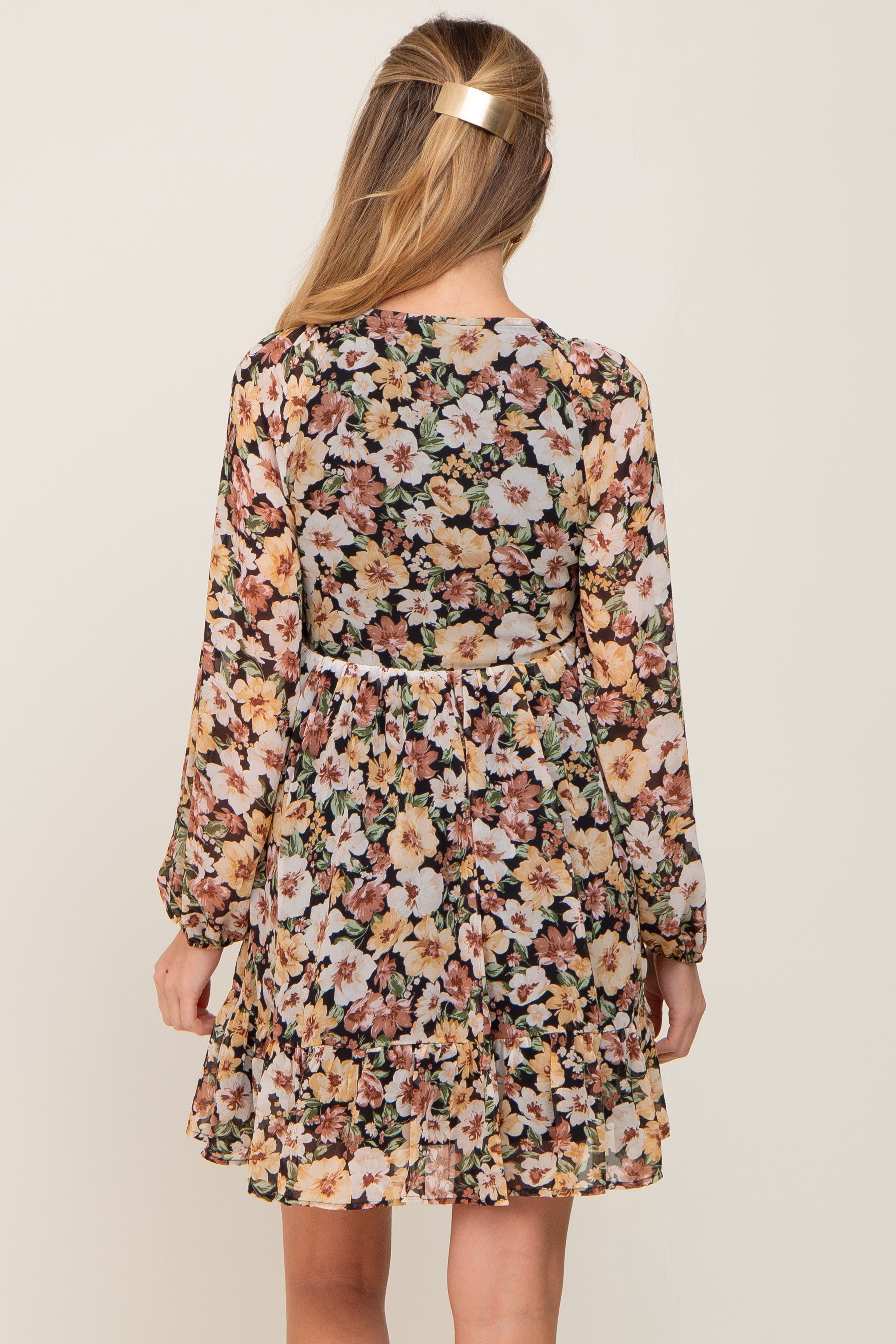 Black Floral Chiffon Smocked Ruffle Hem Maternity Dress sold by Pinkblush product image thumbnail 3