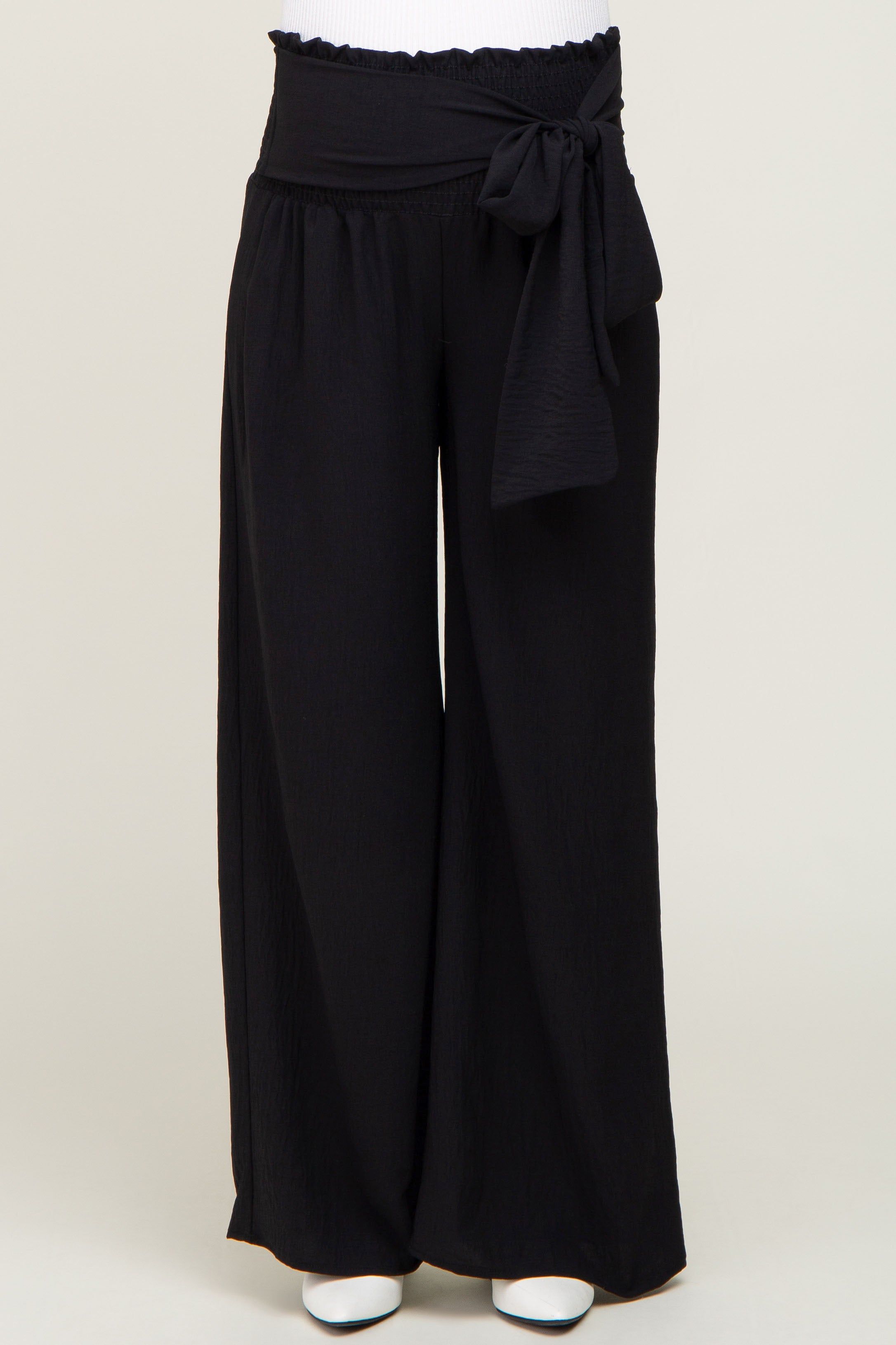 Black Smocked Front Tie Maternity Pants sold by Pinkblush product image thumbnail 2