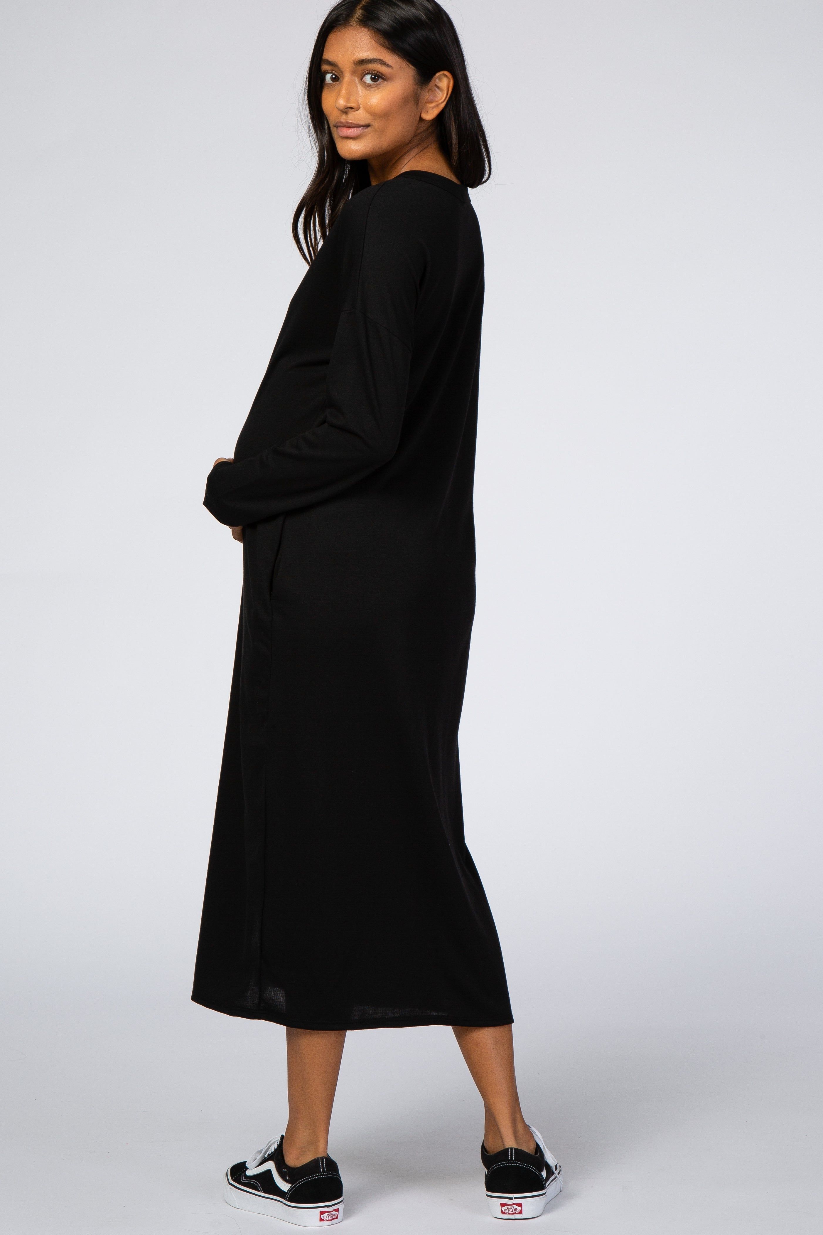 Black Button Down Long Sleeve Maternity Midi Dress sold by Pinkblush product image thumbnail 3