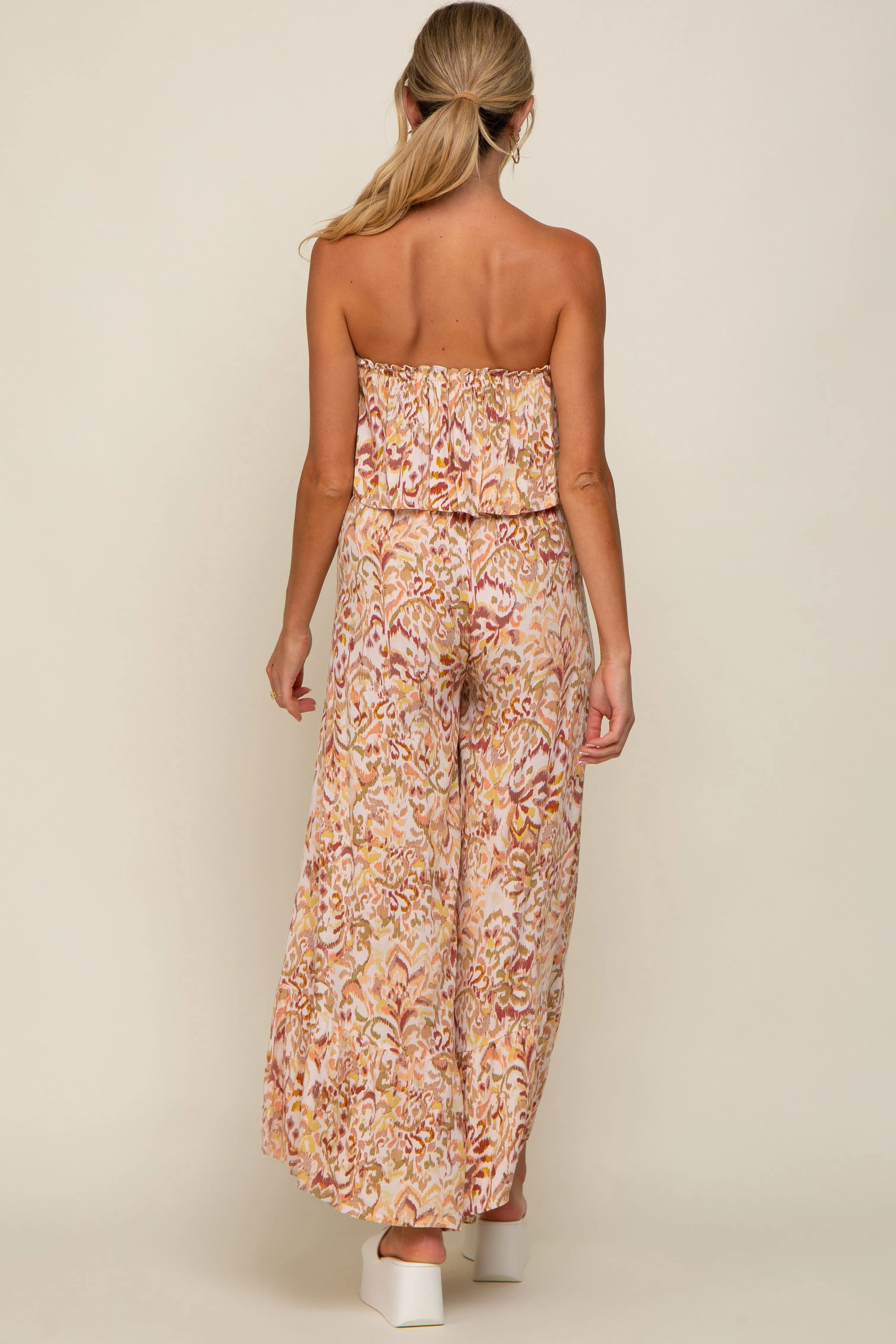 Coral Strapless Ruffle Overlay Maternity Jumpsuit sold by Pinkblush product image thumbnail 3