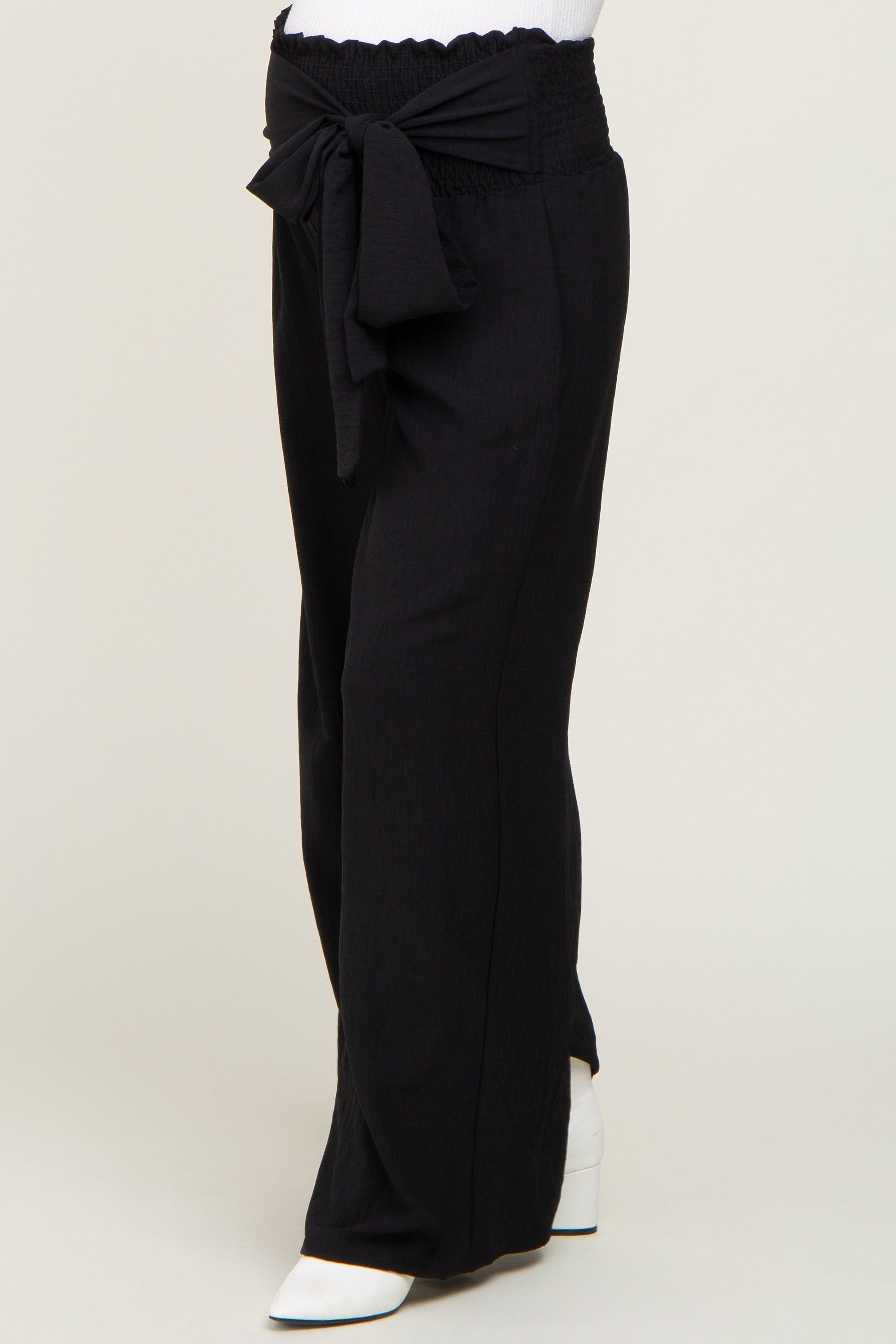 Black Smocked Front Tie Maternity Pants sold by Pinkblush product image thumbnail 3