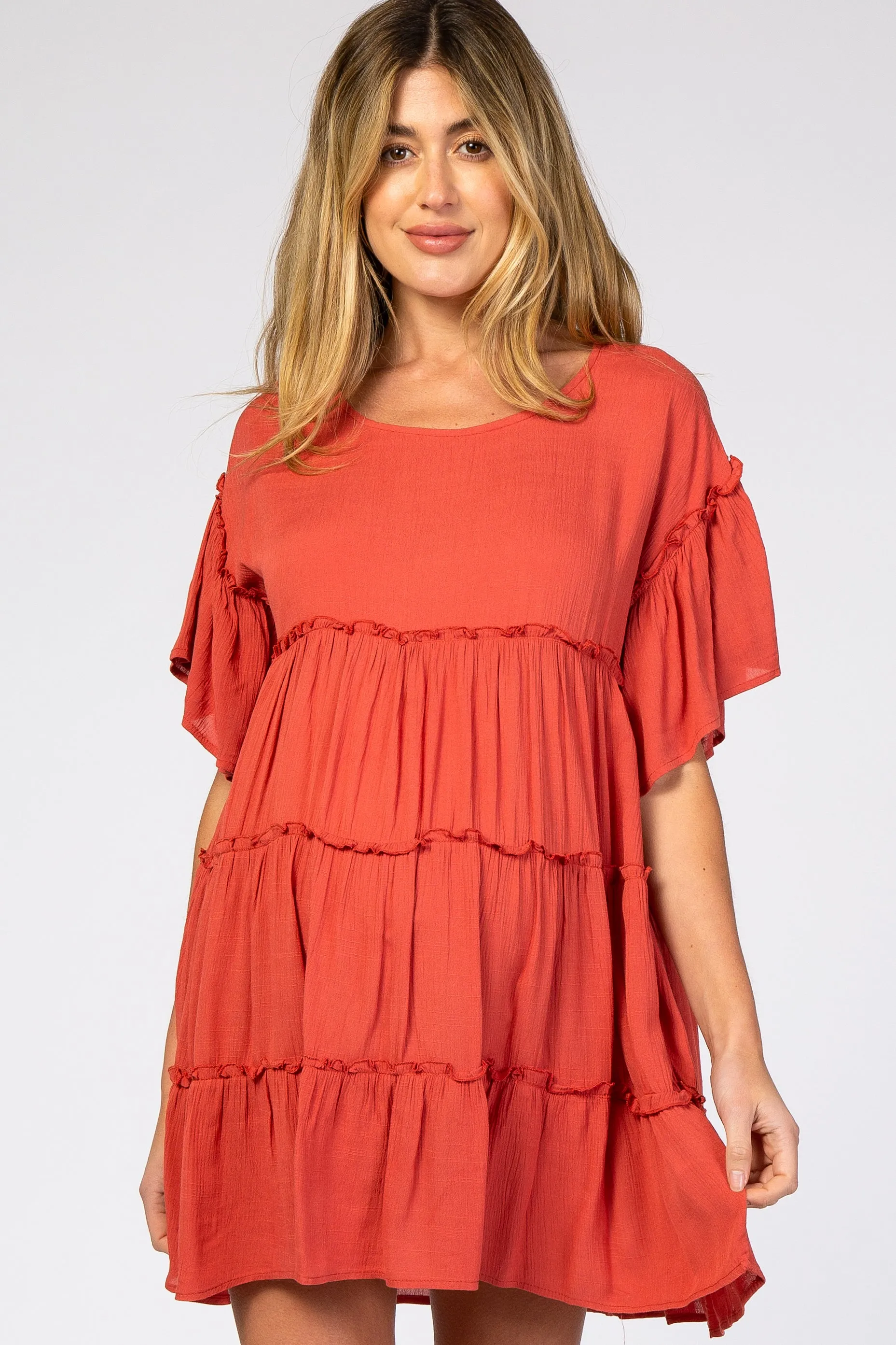 Rust Tiered Maternity Mini Dress sold by Pinkblush product image thumbnail 4