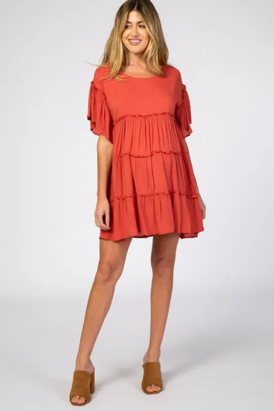 Rust Tiered Maternity Mini Dress sold by Pinkblush