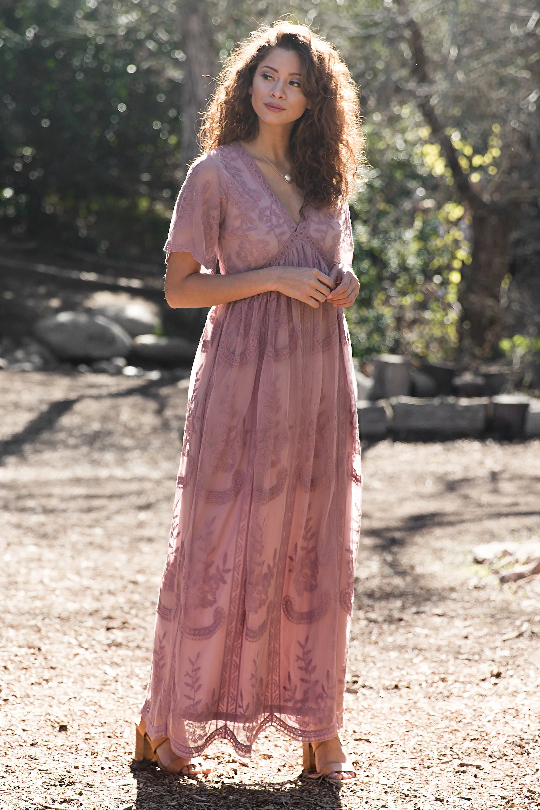 PinkBlush Mauve Lace Mesh Overlay Maxi Dress sold by Pinkblush product image thumbnail 5