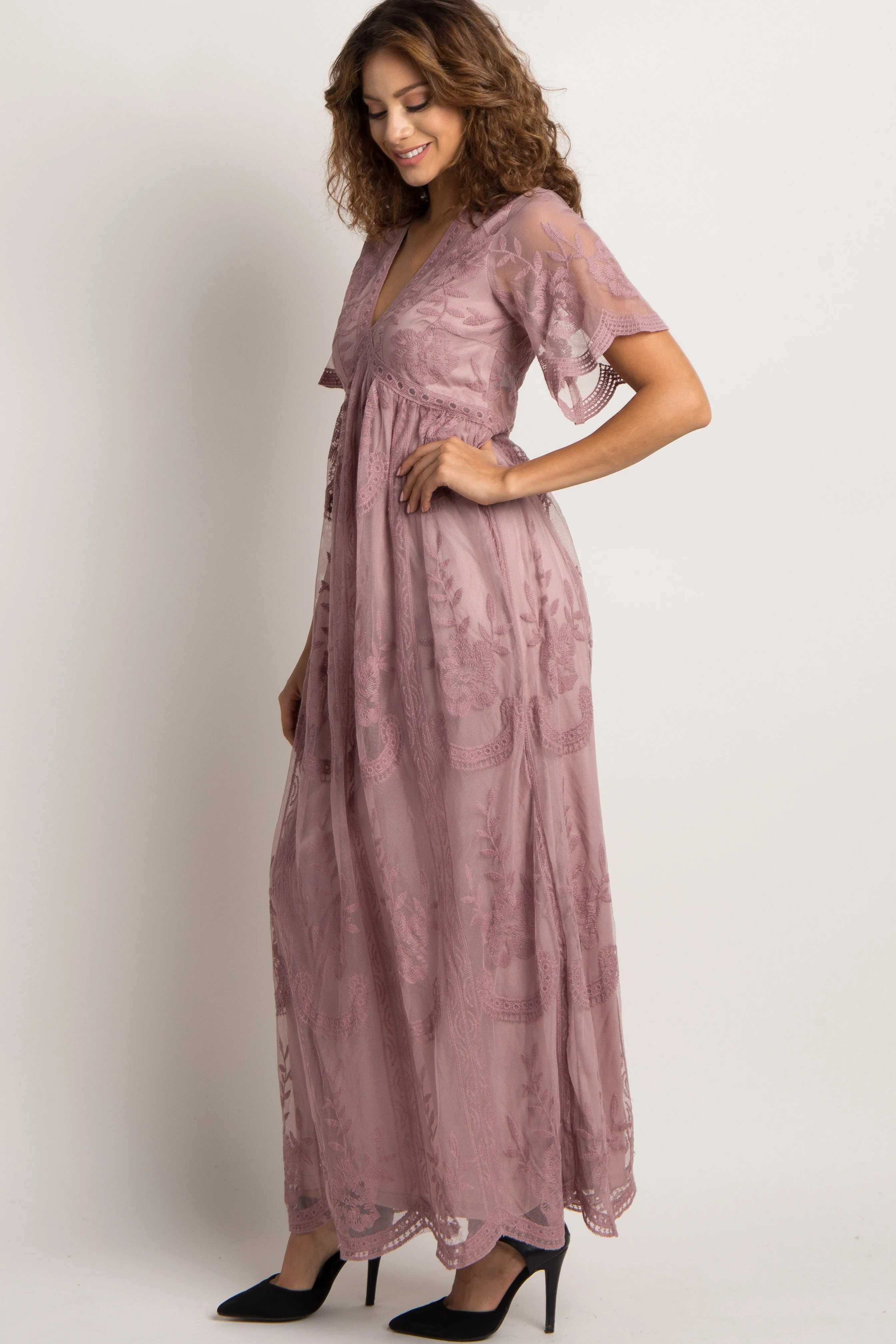 PinkBlush Mauve Lace Mesh Overlay Maxi Dress sold by Pinkblush product image thumbnail 2
