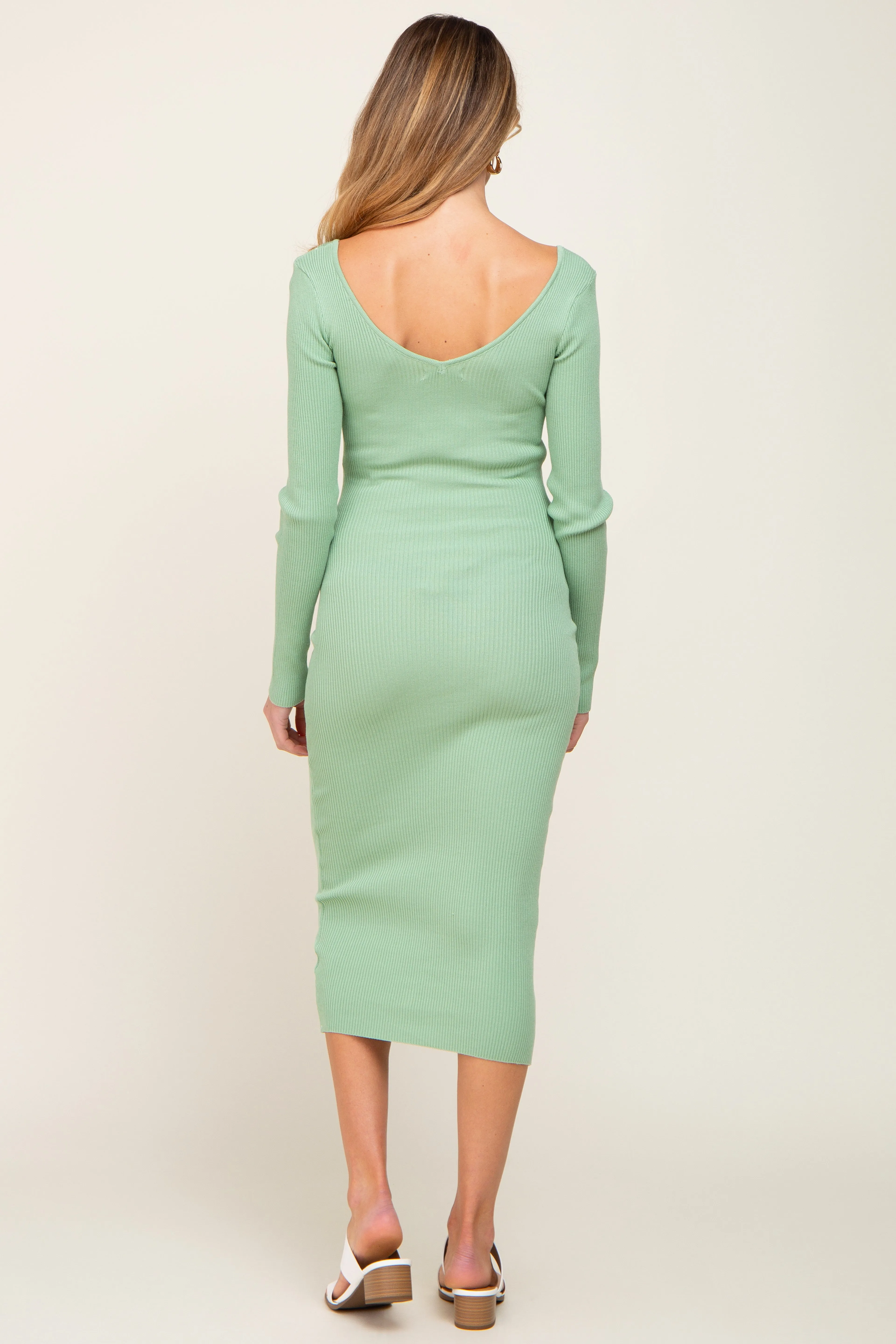 Mint Green Knit Ribbed Maternity Midi Dress sold by Pinkblush product image thumbnail 3