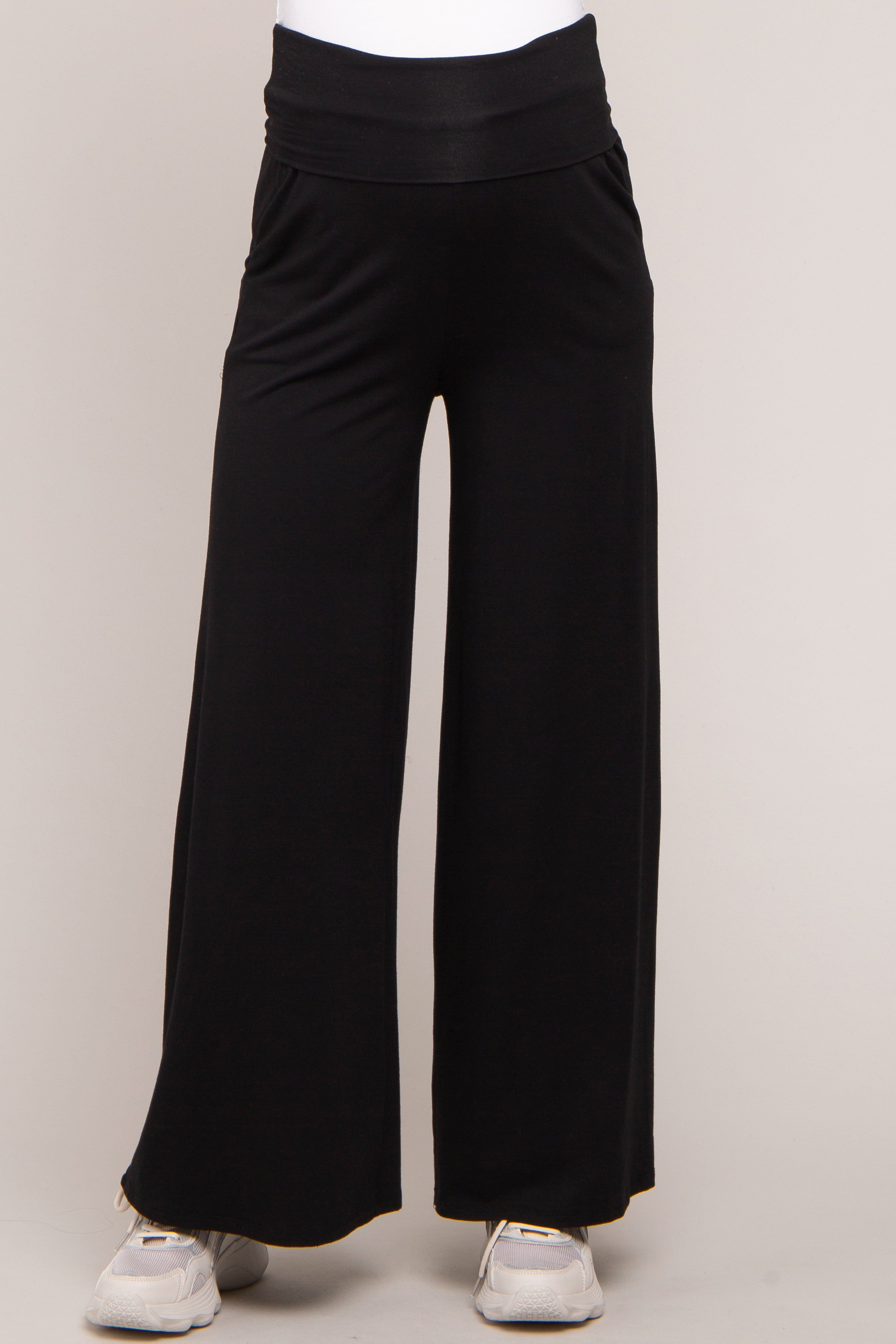 Black Foldover Band Wide Leg Maternity Lounge Pants sold by Pinkblush product image thumbnail 2