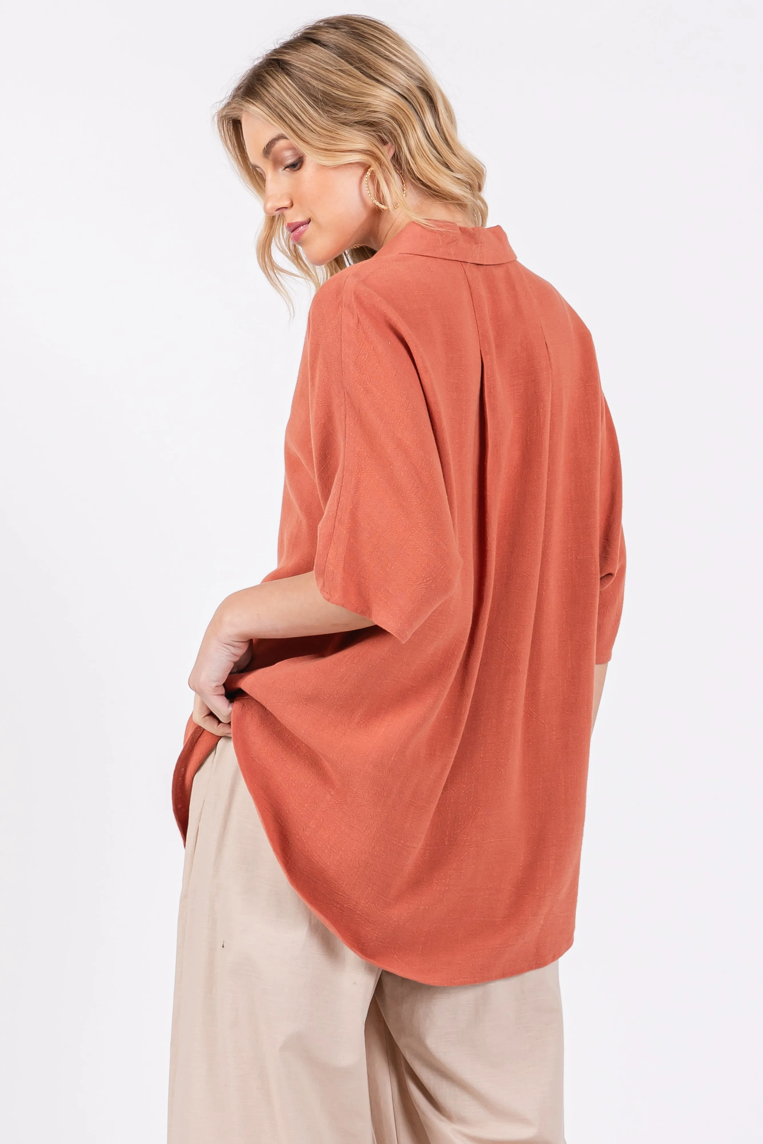 Rust Linen Dolman Half Sleeve Button Down Top sold by Pinkblush product image thumbnail 3