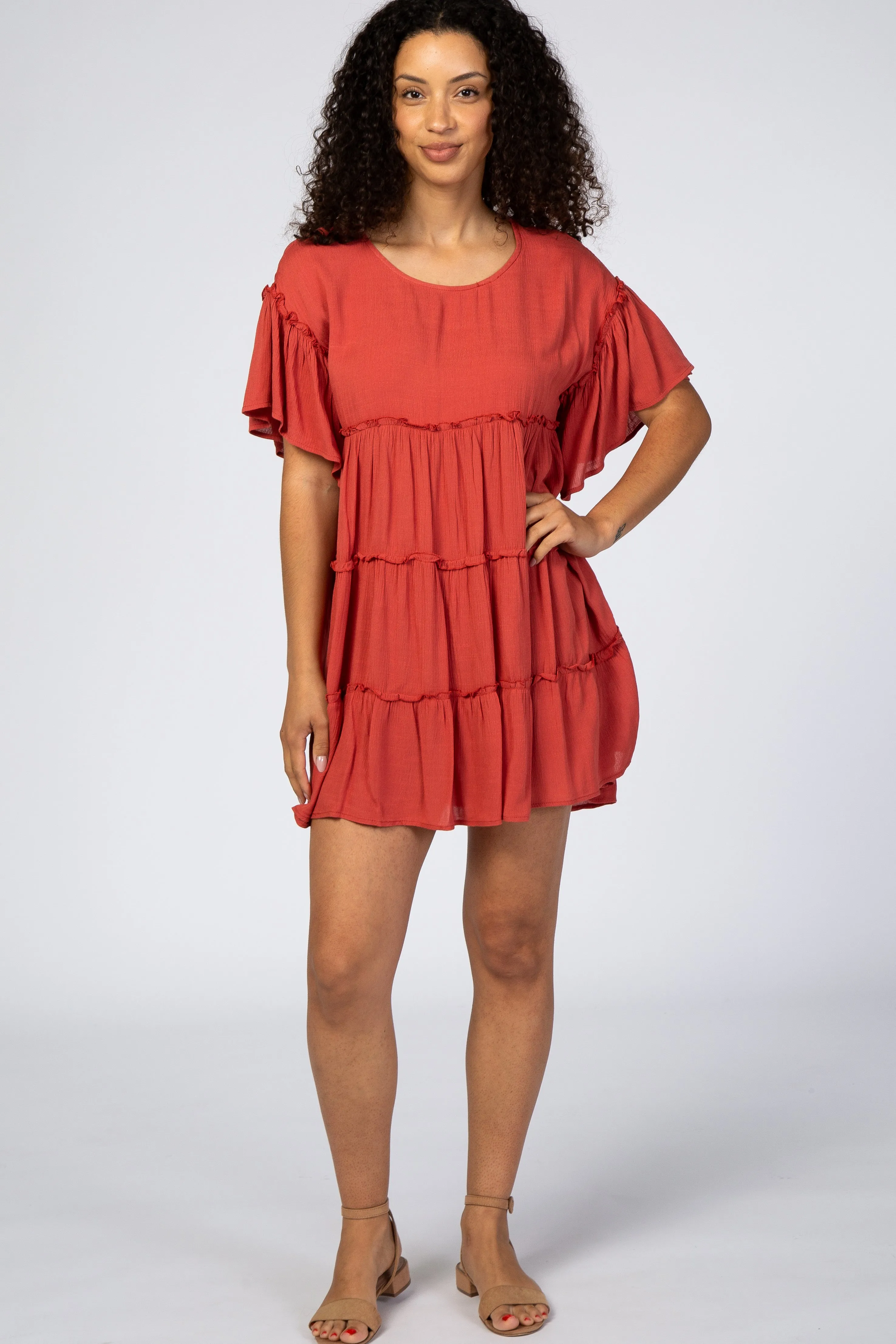 Rust Tiered Maternity Mini Dress sold by Pinkblush product image thumbnail 5