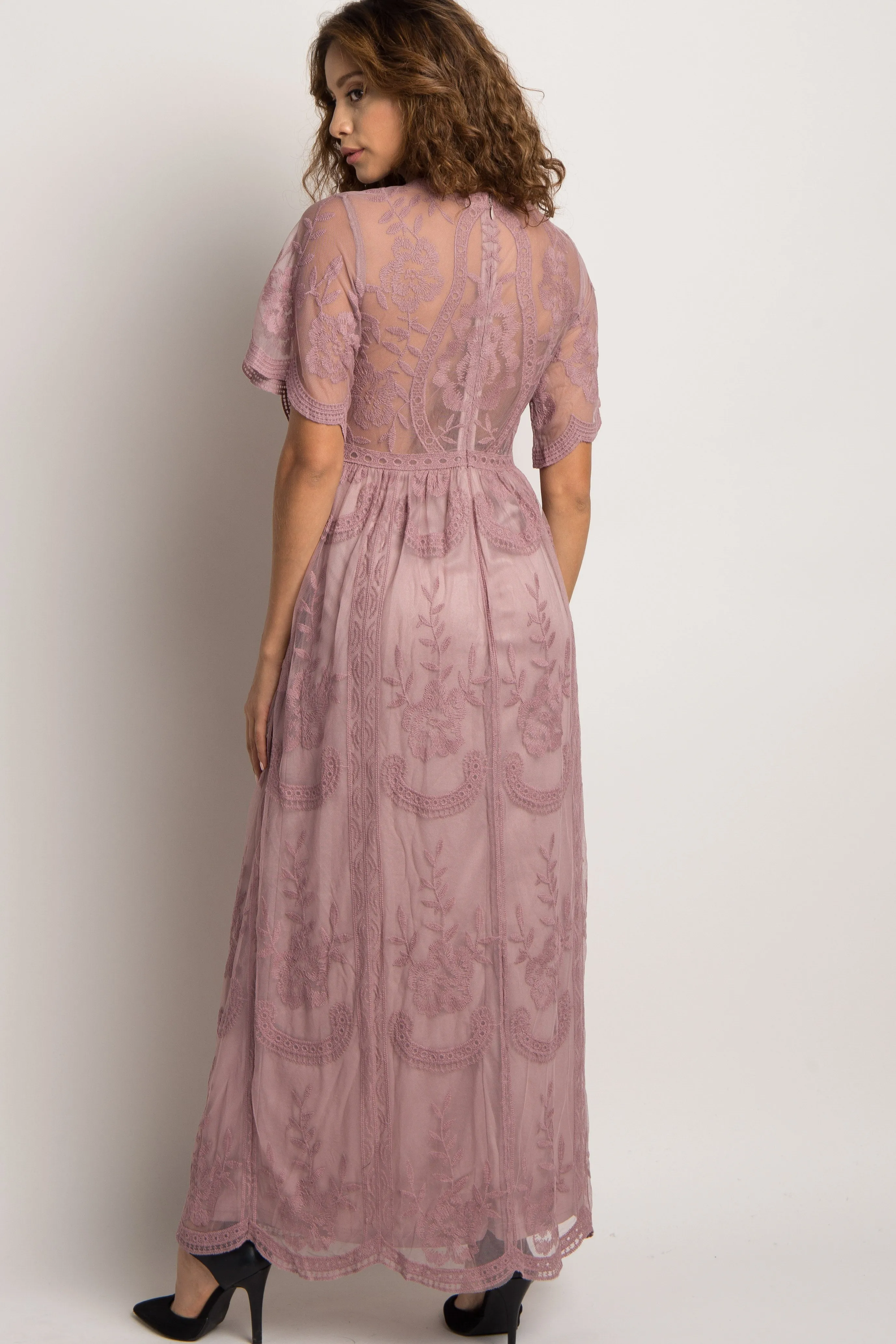 PinkBlush Mauve Lace Mesh Overlay Maxi Dress sold by Pinkblush product image thumbnail 3