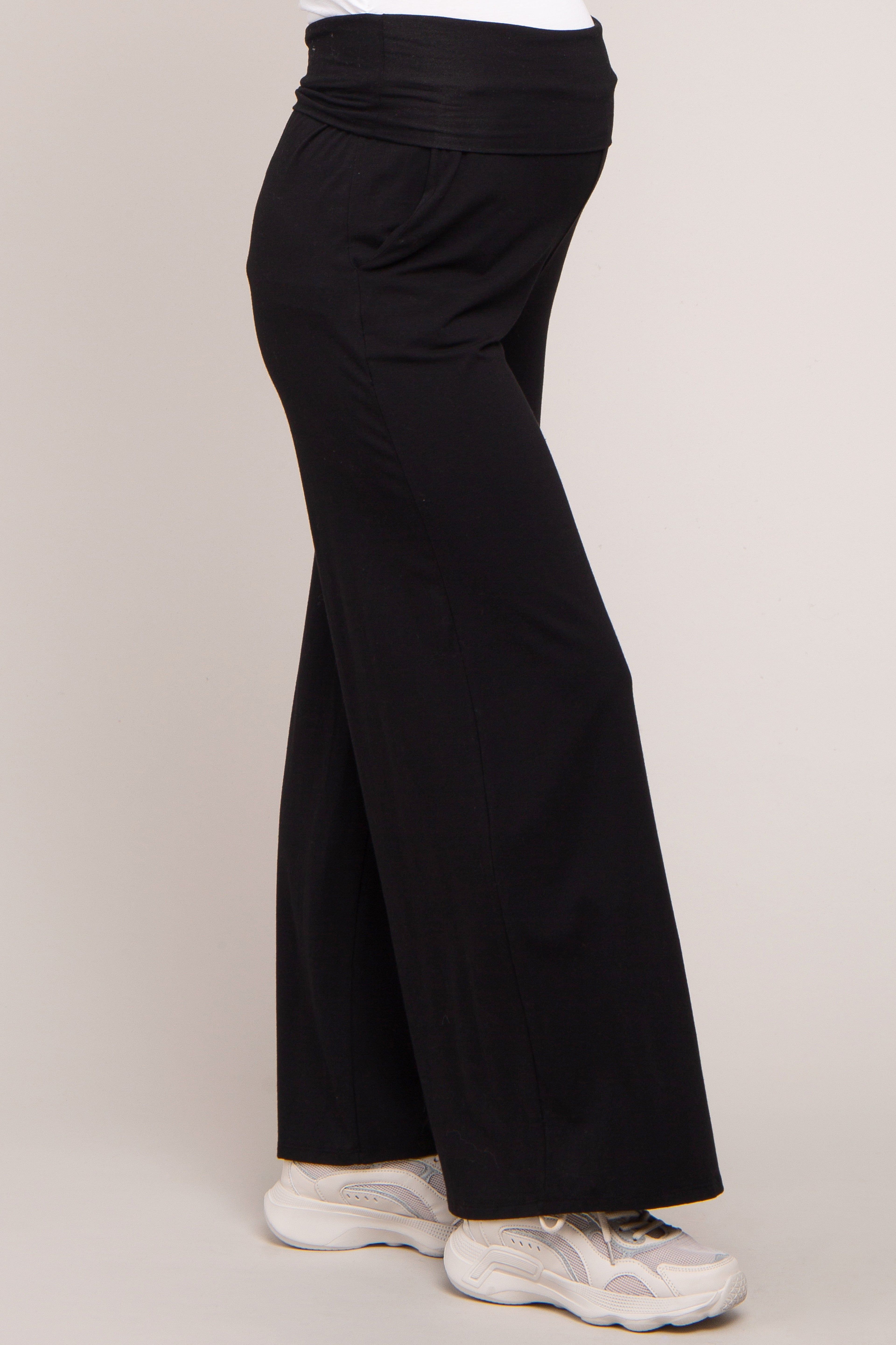 Black Foldover Band Wide Leg Maternity Lounge Pants sold by Pinkblush product image thumbnail 3