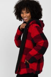 Red Plaid Reversible Sherpa Hooded Jacket sold by Pinkblush