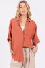 Rust Linen Dolman Half Sleeve Button Down Top sold by Pinkblush