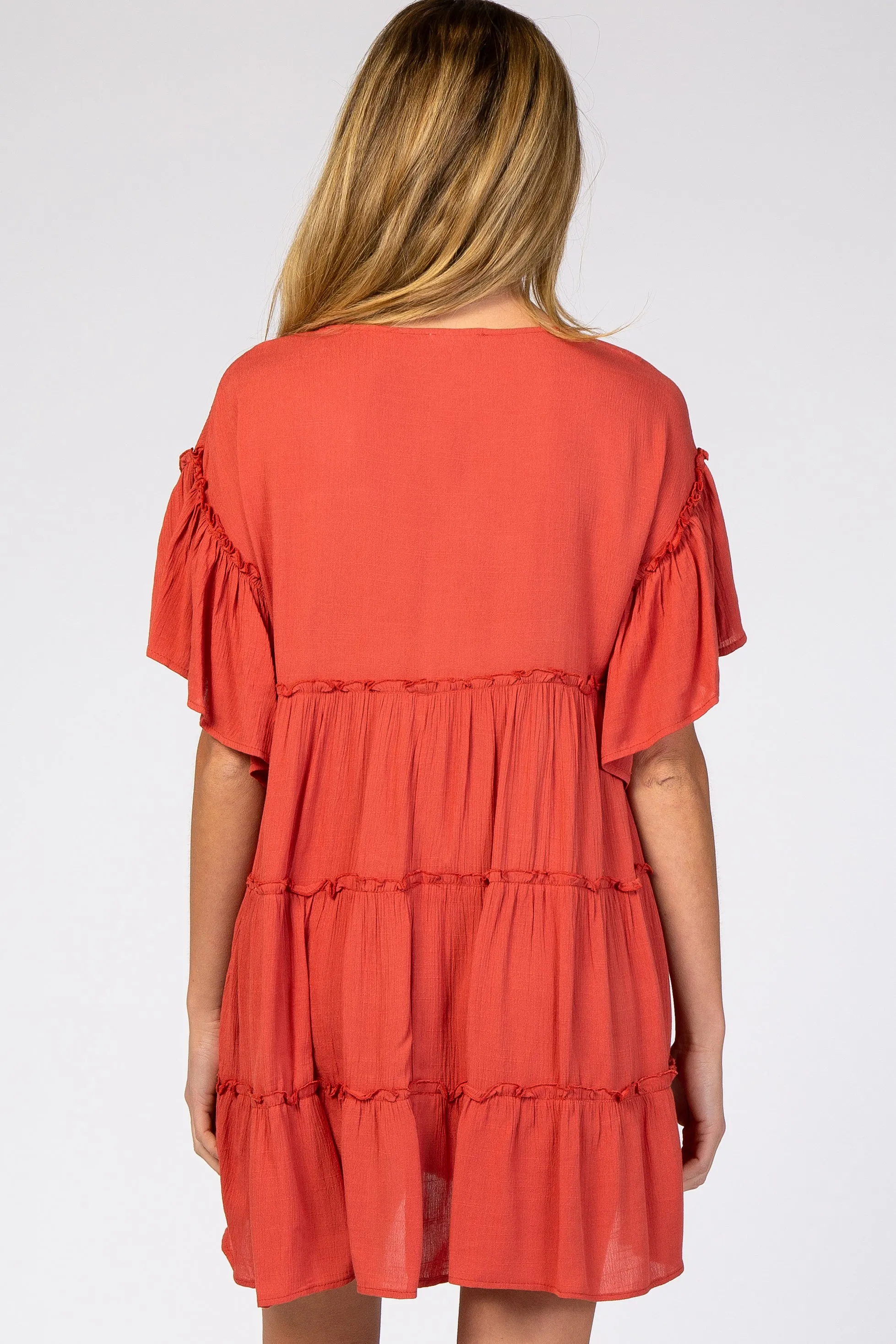 Rust Tiered Maternity Mini Dress sold by Pinkblush product image thumbnail 3