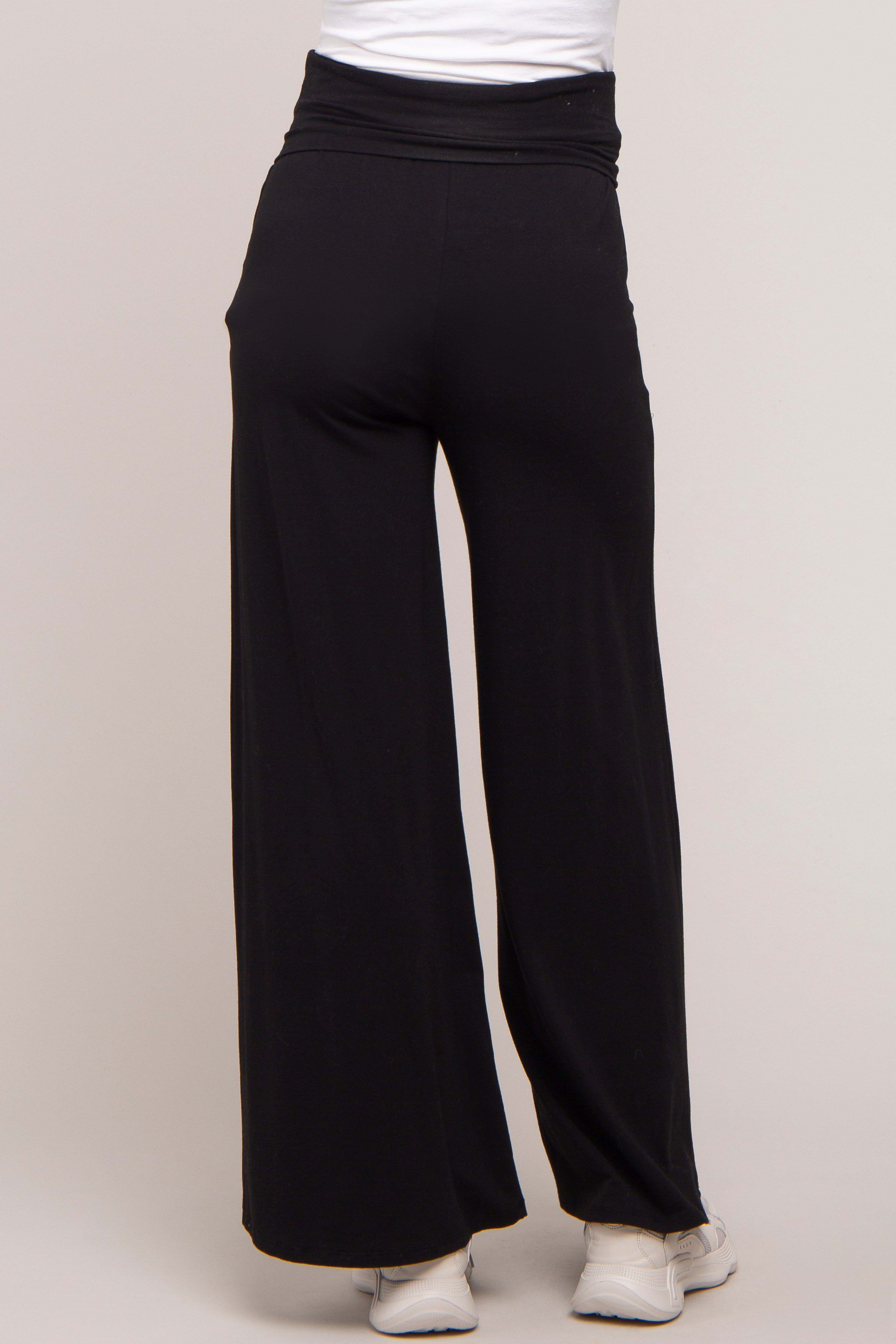 Black Foldover Band Wide Leg Maternity Lounge Pants sold by Pinkblush product image thumbnail 4
