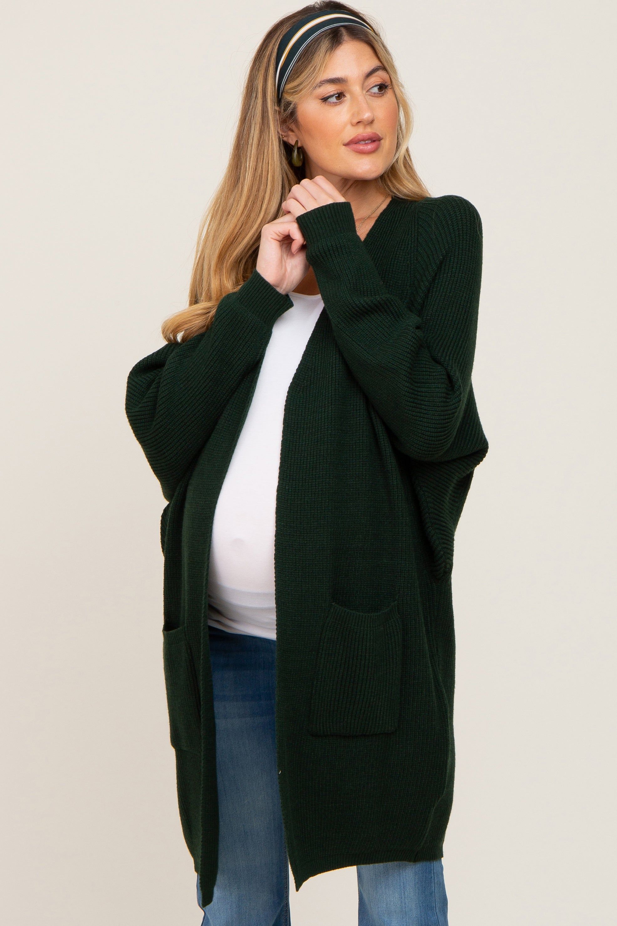 Forest Green Pocketed Knit Maternity Cardigan sold by Pinkblush product image thumbnail 2