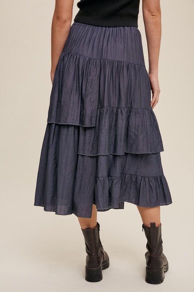Vintage Navy High Waist Asymmetrical Layered Maxi Skirt sold by Pinkblush product image thumbnail 4