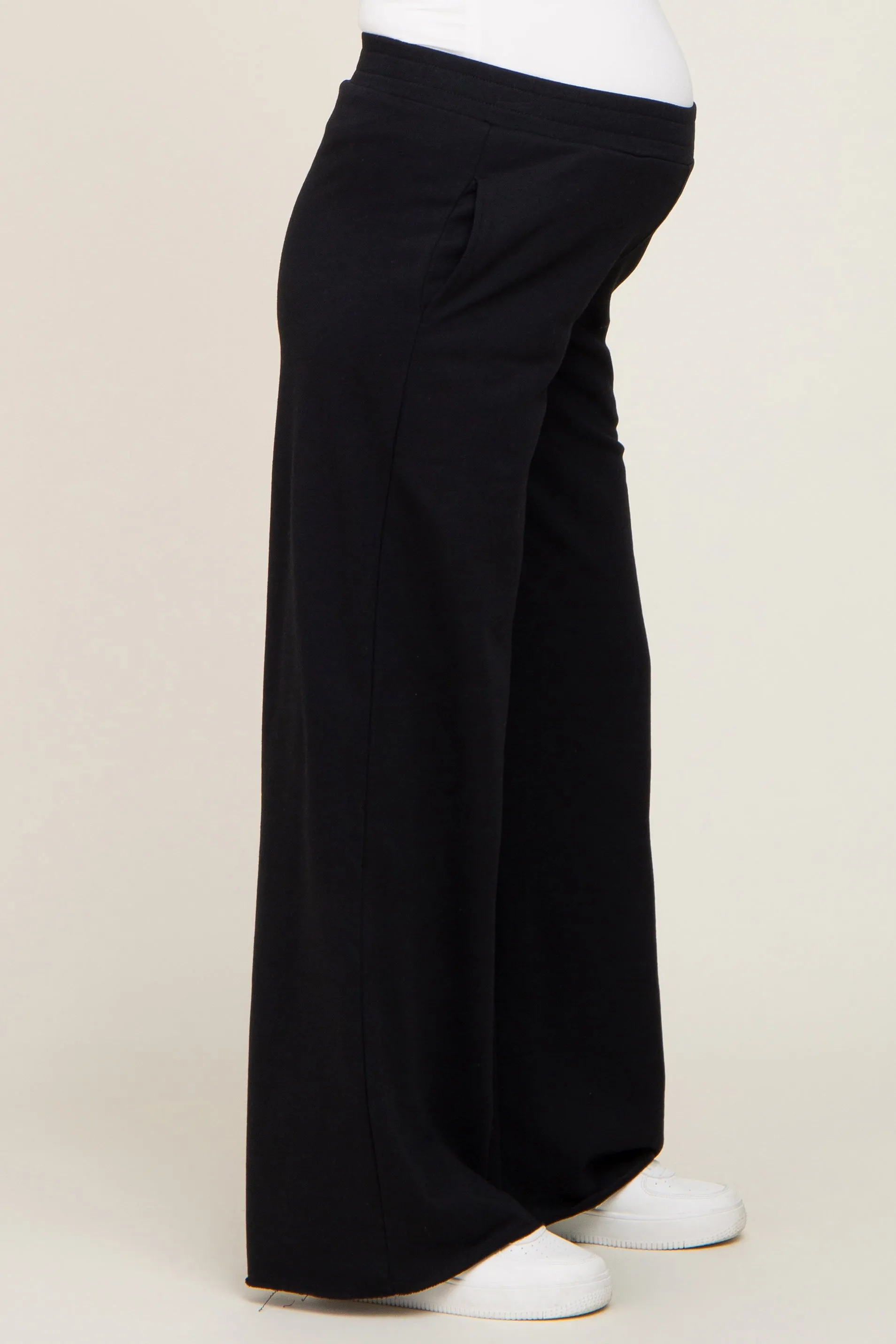 Black Wide Leg Fray Hem Maternity Sweatpants sold by Pinkblush product image thumbnail 3