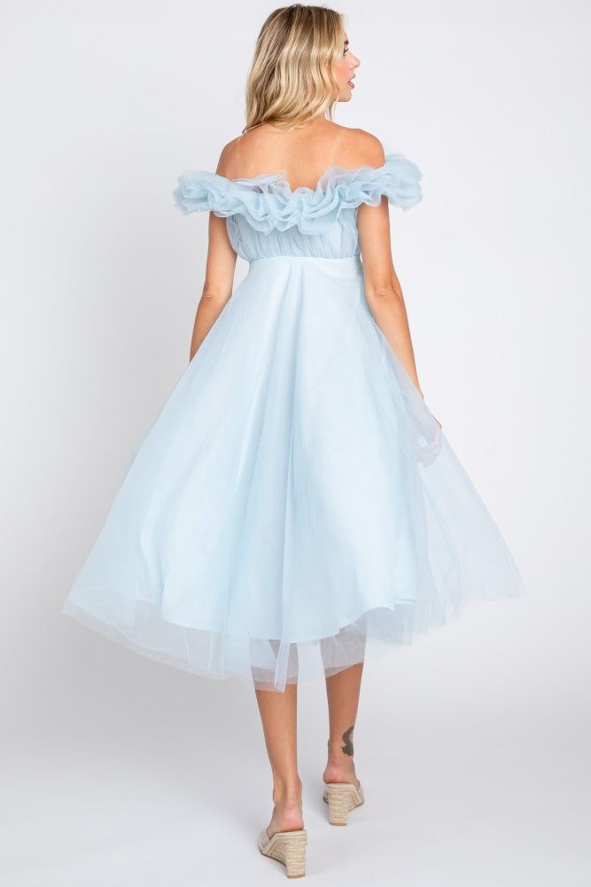 Light Blue Tulle Off Shoulder Midi Dress sold by Pinkblush product image thumbnail 3